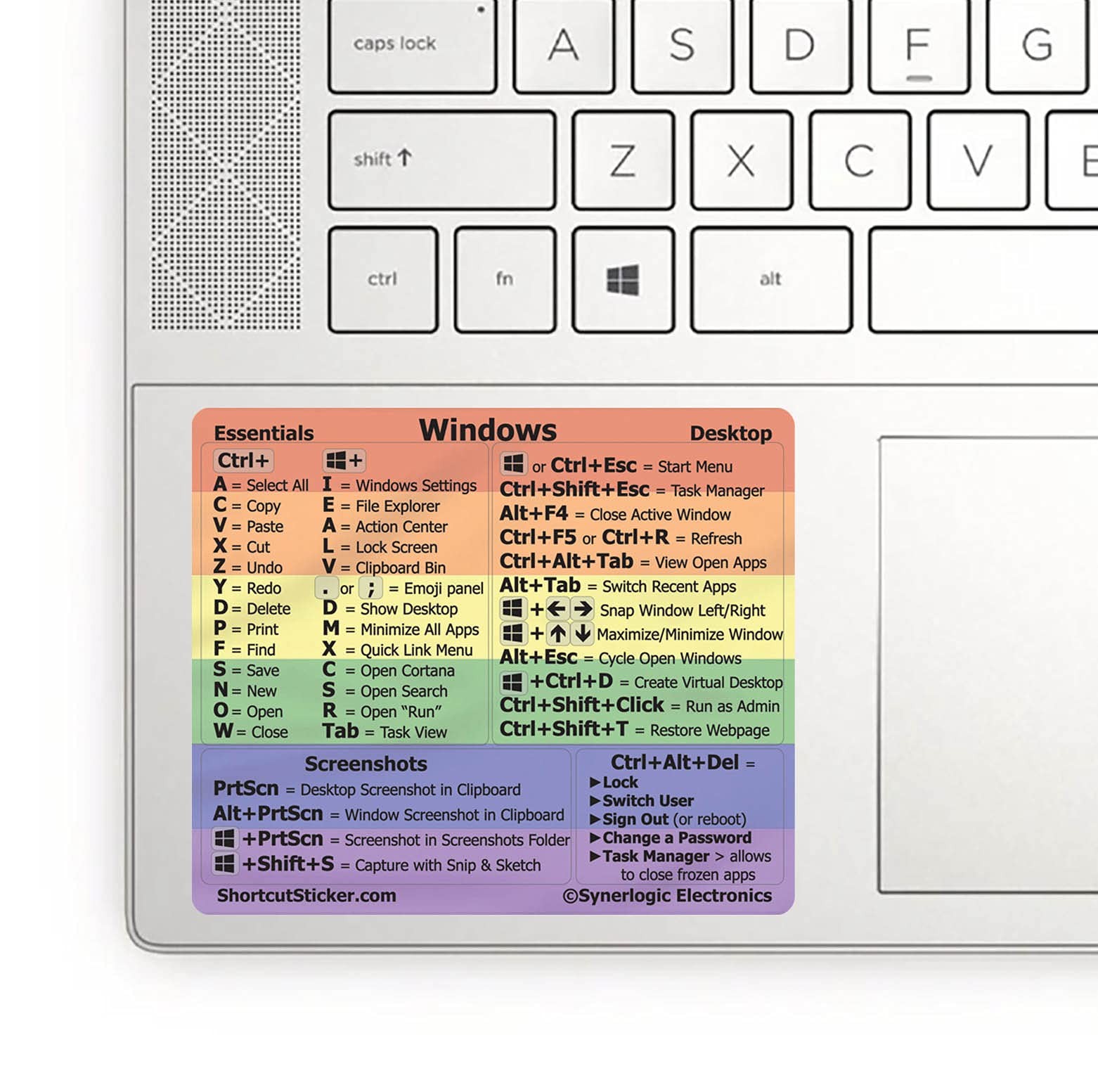 Synerlogic Windows PC Reference Keyboard Shortcut Sticker Shortcuts Cheat Sheet
