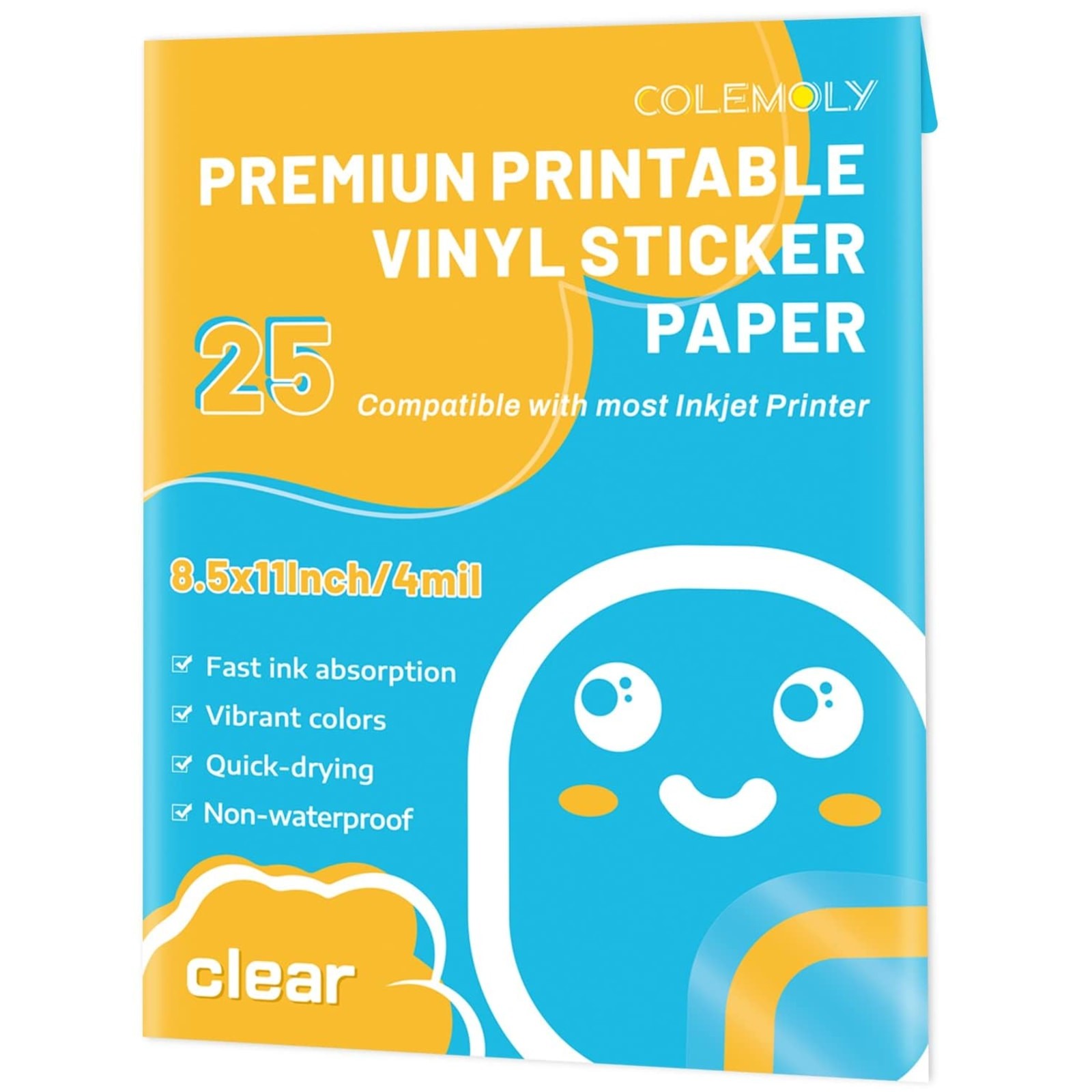 25 Sheets Clear Printable Vinyl Sticker Paper 8.5x11 Inkjet Printer Glossy