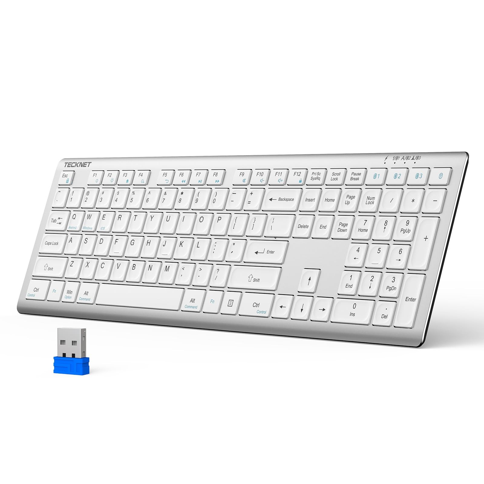 Rechargeable Bluetooth Keyboard 4Device 2.4G+BT UltraSlim Wireless PC Mac