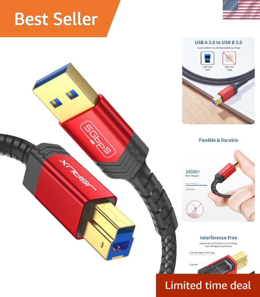 Braided 3.3FT USB 3.0 A to B Cable - 5Gbps Fast Data Transfer for Printers