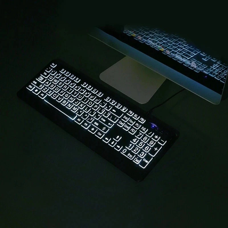 Large Print Keyboard White Backlight High Contrast Wired USB Low Vision
