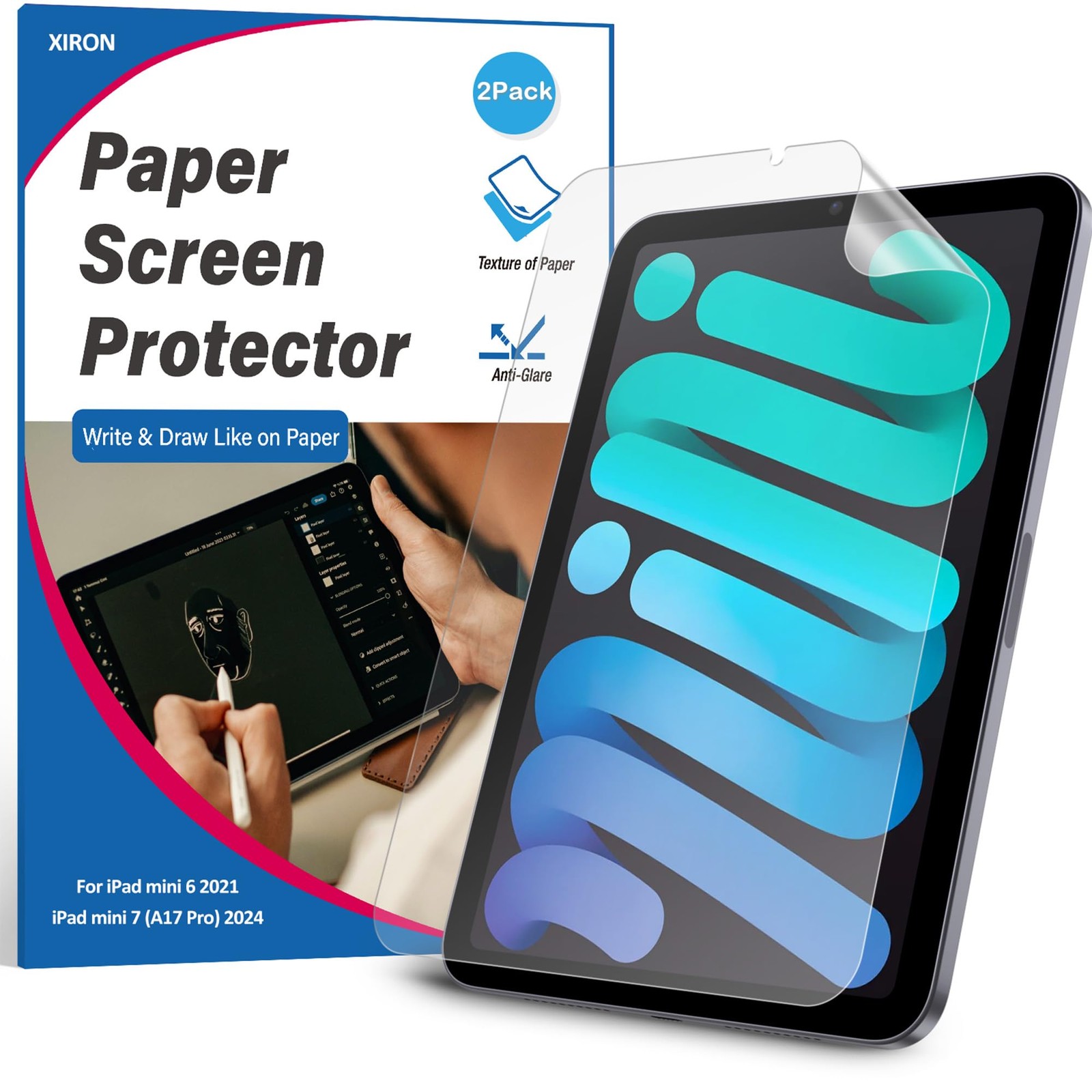 2 Pack Paper Screen Protector for iPad Mini 6, Matte PET Film, Anti-Glare 