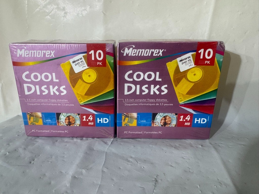 Two (2x) Memorex Cool Disks 3.5 inch Computer Floppy 10 Pack - Brand New - 3D