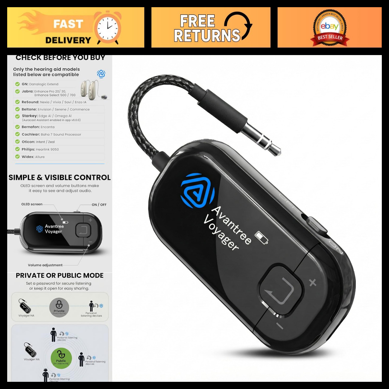 Premium OLED Display Auracast Transmitter for Wireless Audio Streaming - High Qu