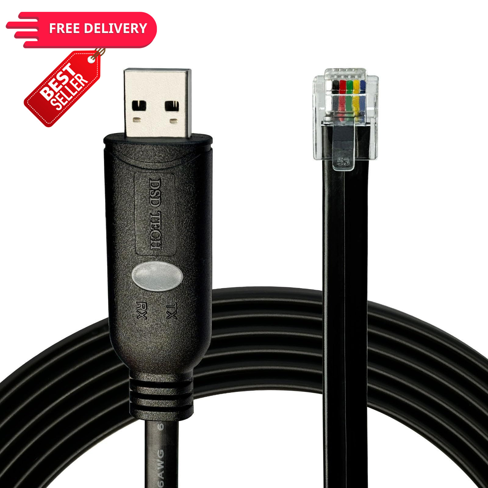 DSD TECH SH-RJ12A USB to RJ12 6P4C Serial Cable for APC PDU 6 feet, Black