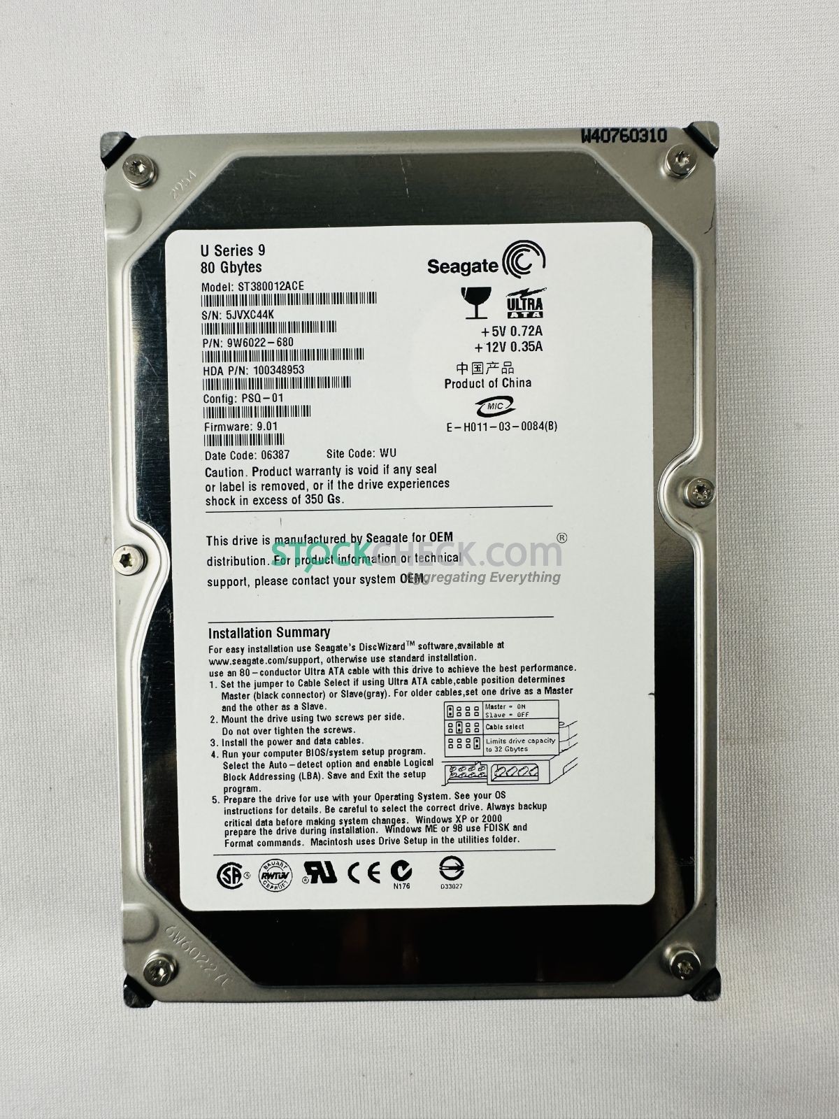 Seagate 9W6022-680 ST380012ACE Hard Disk Drive