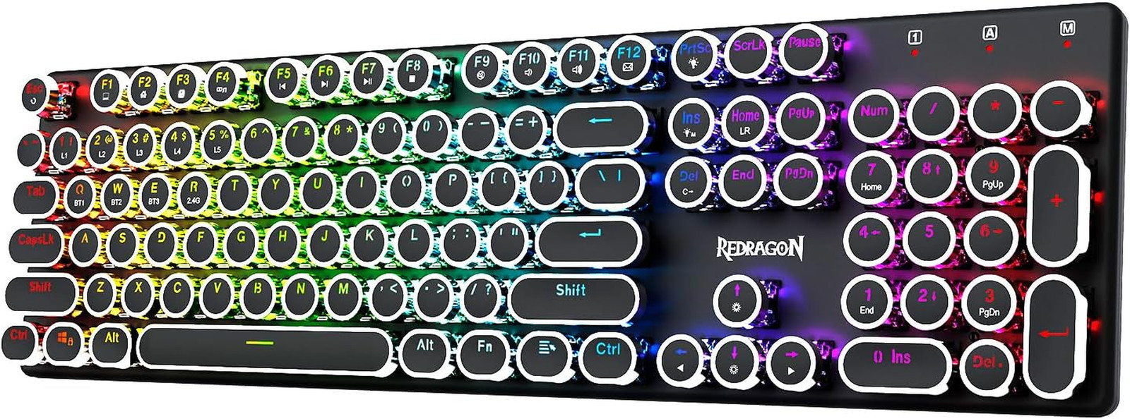 Wireless Typewriter Style Mechanical Gaming Keyboard, Bluetooth/2.4Ghz/Wired, RG