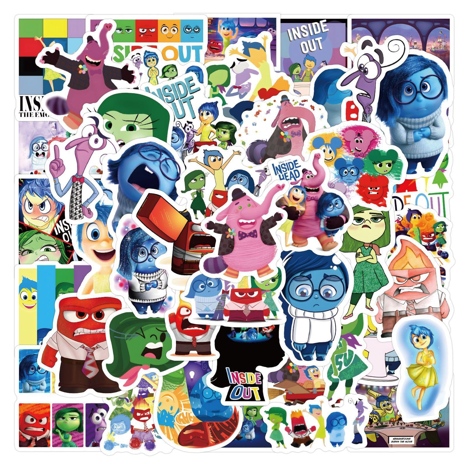 60PCS Inside Out Sticker Set, Waterproof Vinyl Decals, 1.96 inch, Purple