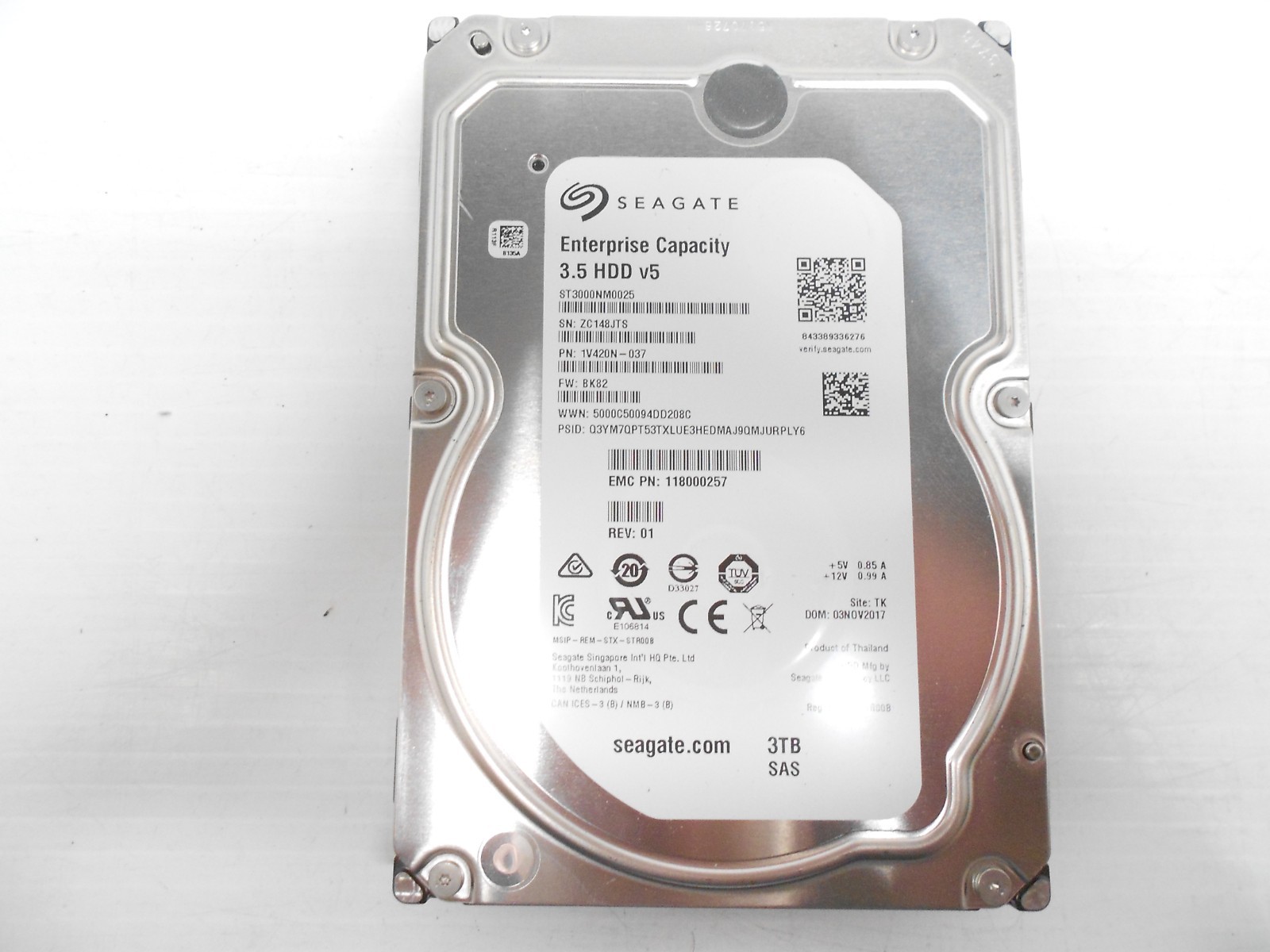 Seagate 3TB 7.2K SAS 3.5" Storage Server Hard Drive 12Gbps ST3000NM0025 SAS3