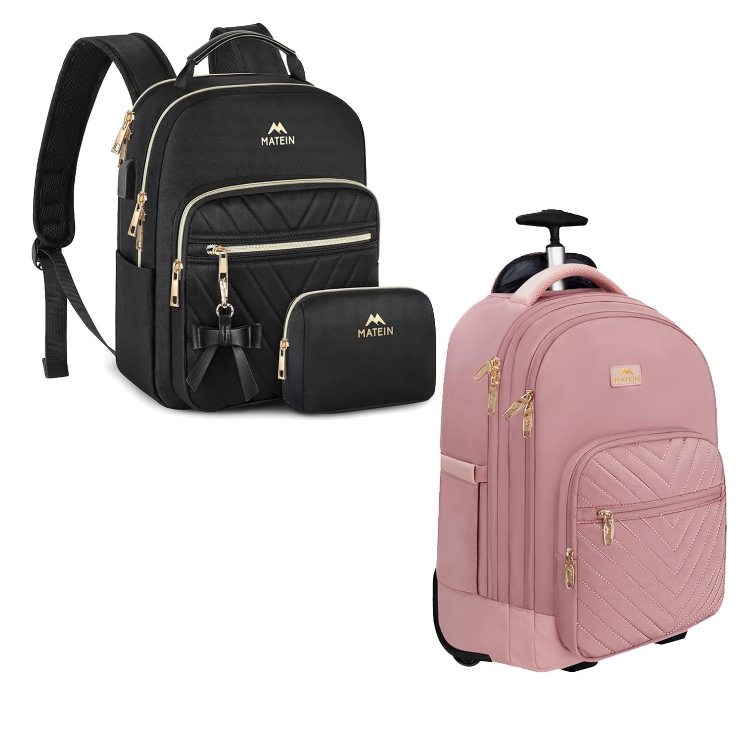 MATEIN Mini Backpack for Women, Rolling Backpack for Women, 17 Inch Travel La...