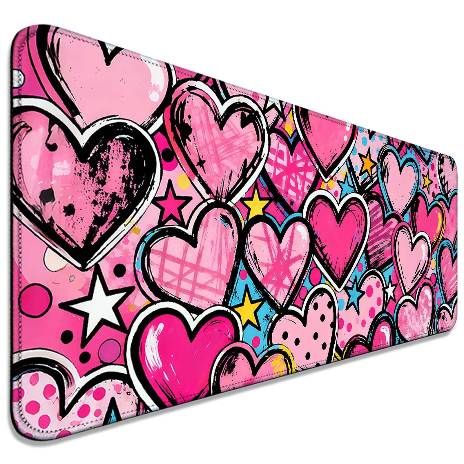 Pink Heart Star Large Mouse Pad Desk Mat Game Office Home Keyboard PC