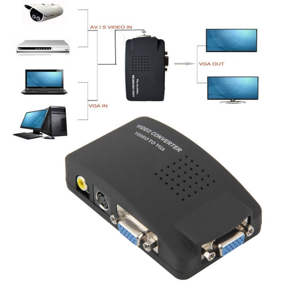 AV RCA Composite S-video Input to VGA Output Monitor Converter Adapter CCTV DVD