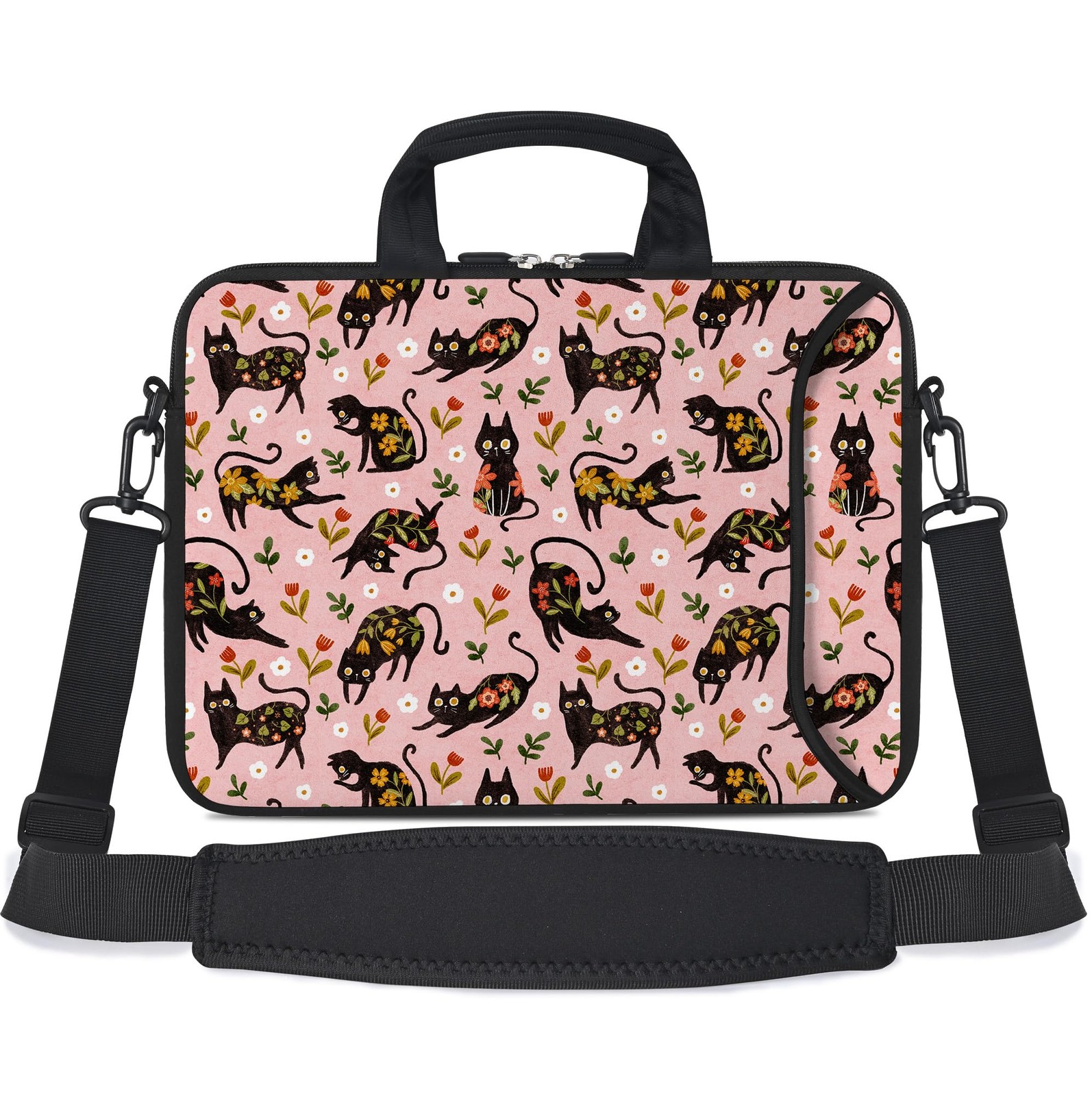 Laptop Shoulder Bag Messenger Notebook Handle Sleeve Flowers Cats 1415.6"