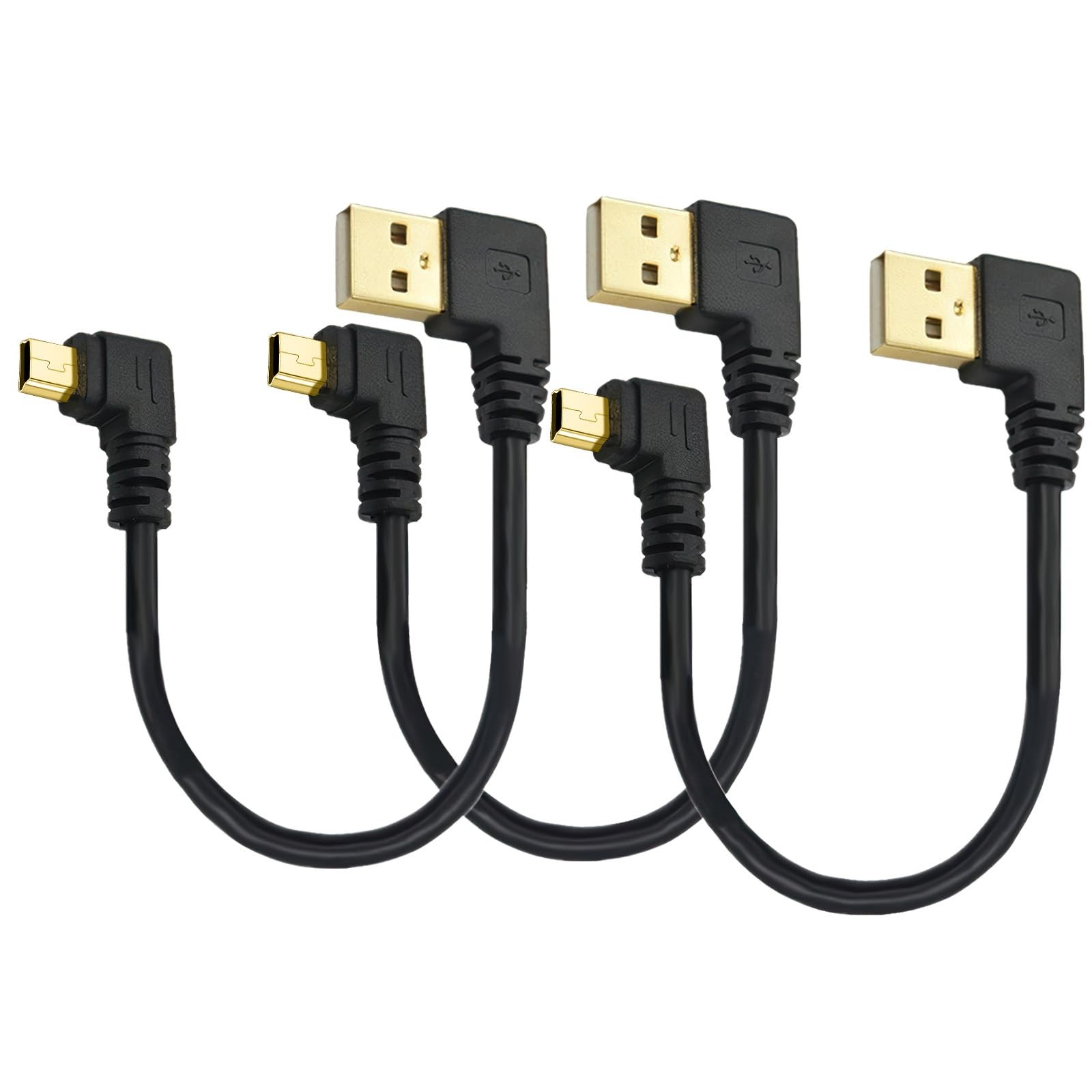 3 Pack 6" Right Angle USB-A to Mini USB 5-Pin Cables USB 2.0 480 Mbps