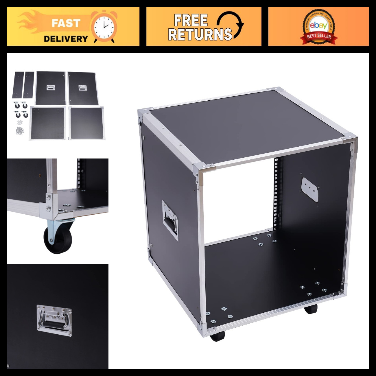 12U Portable Rolling Network Rack with Caster Wheels & Handles - Open Frame Serv