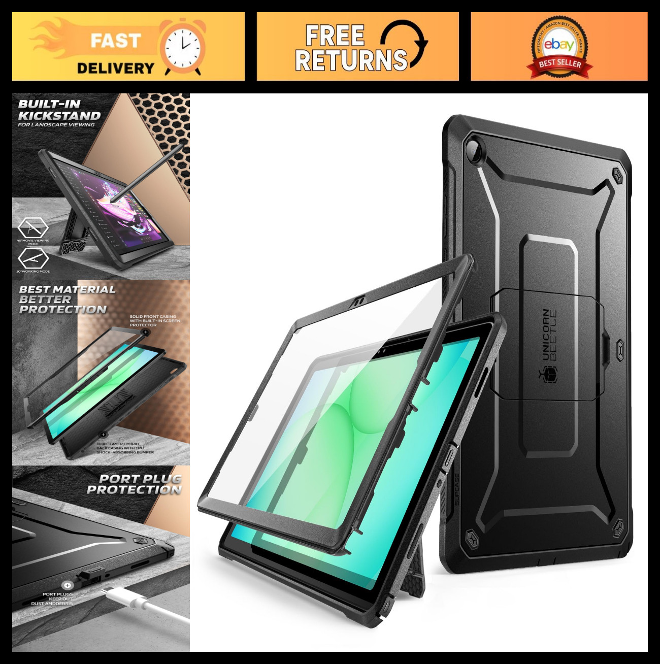 Samsung Galaxy Tab A11+ Plus Case with Screen Protector, Slim Fit, Shockproof Bl