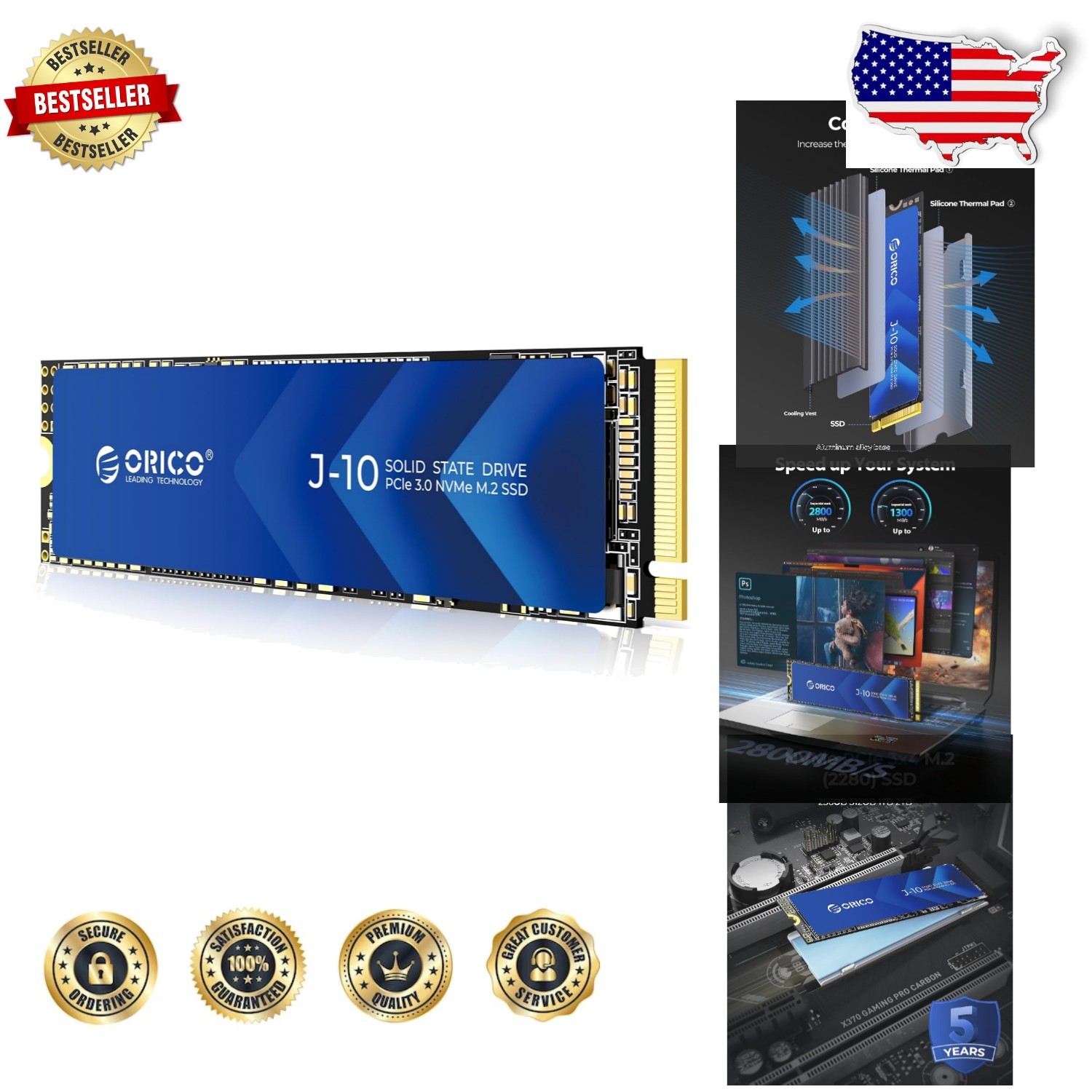 High-Performance 512GB M.2 SSD PCIe Gen3x4 - Includes Aluminum Heatsink