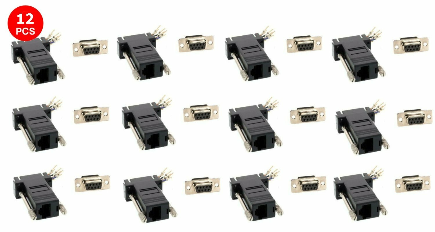 12x Pcs DB9 Female to RJ45 Modular 8P8C Converter Adapter Connector Pack Black