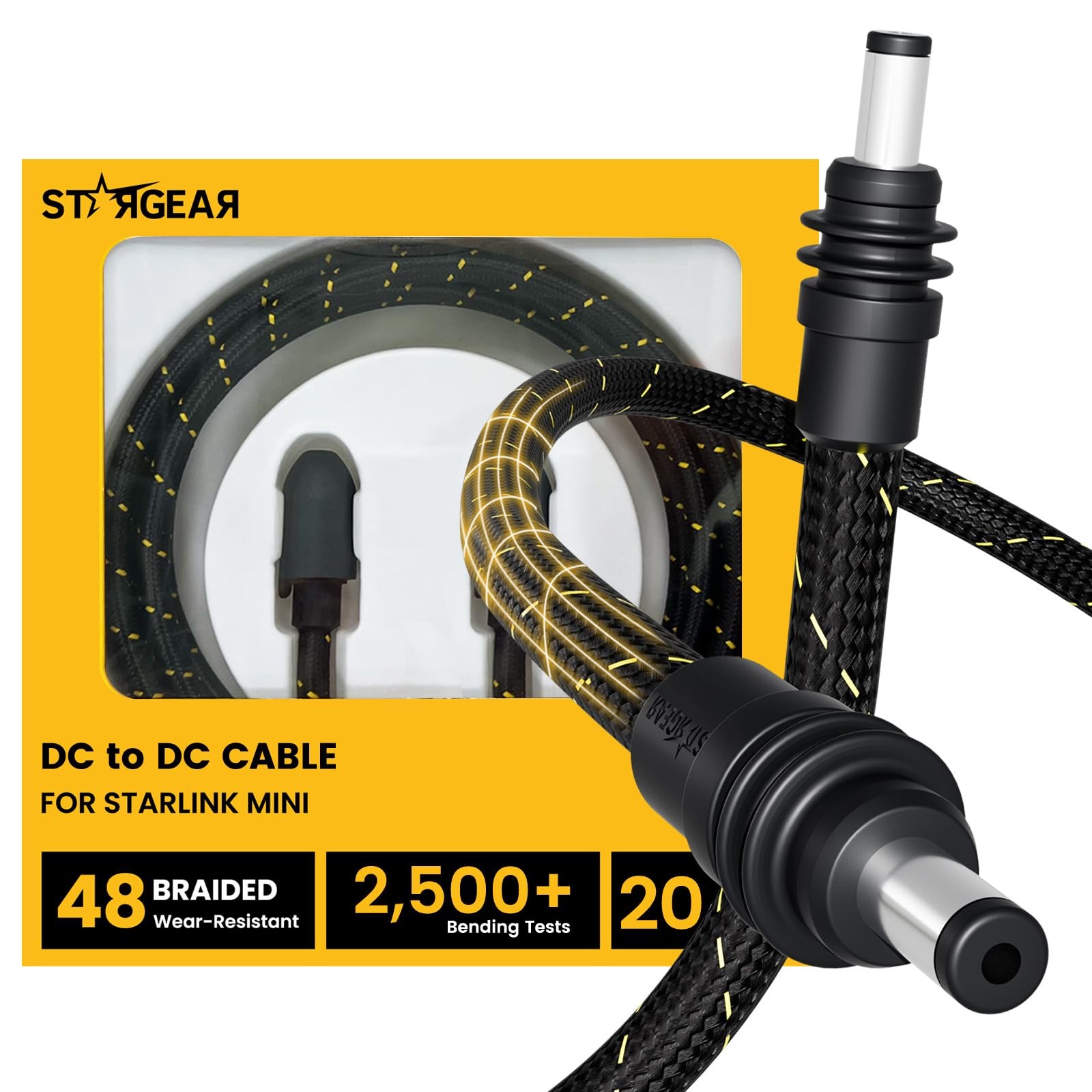 STARGEAR for Starlink Mini Cable 16.4FT, Braided Wear-Resistant 20AWG