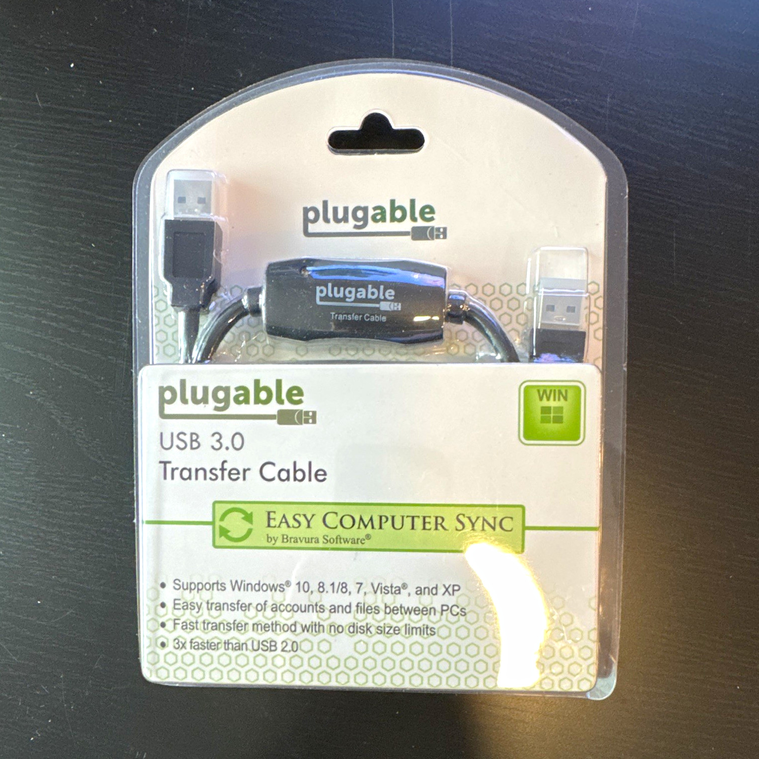 Plugable USB 3.0 Transfer Cable USB Type-A Male to Male Black Round USB3-TRAN