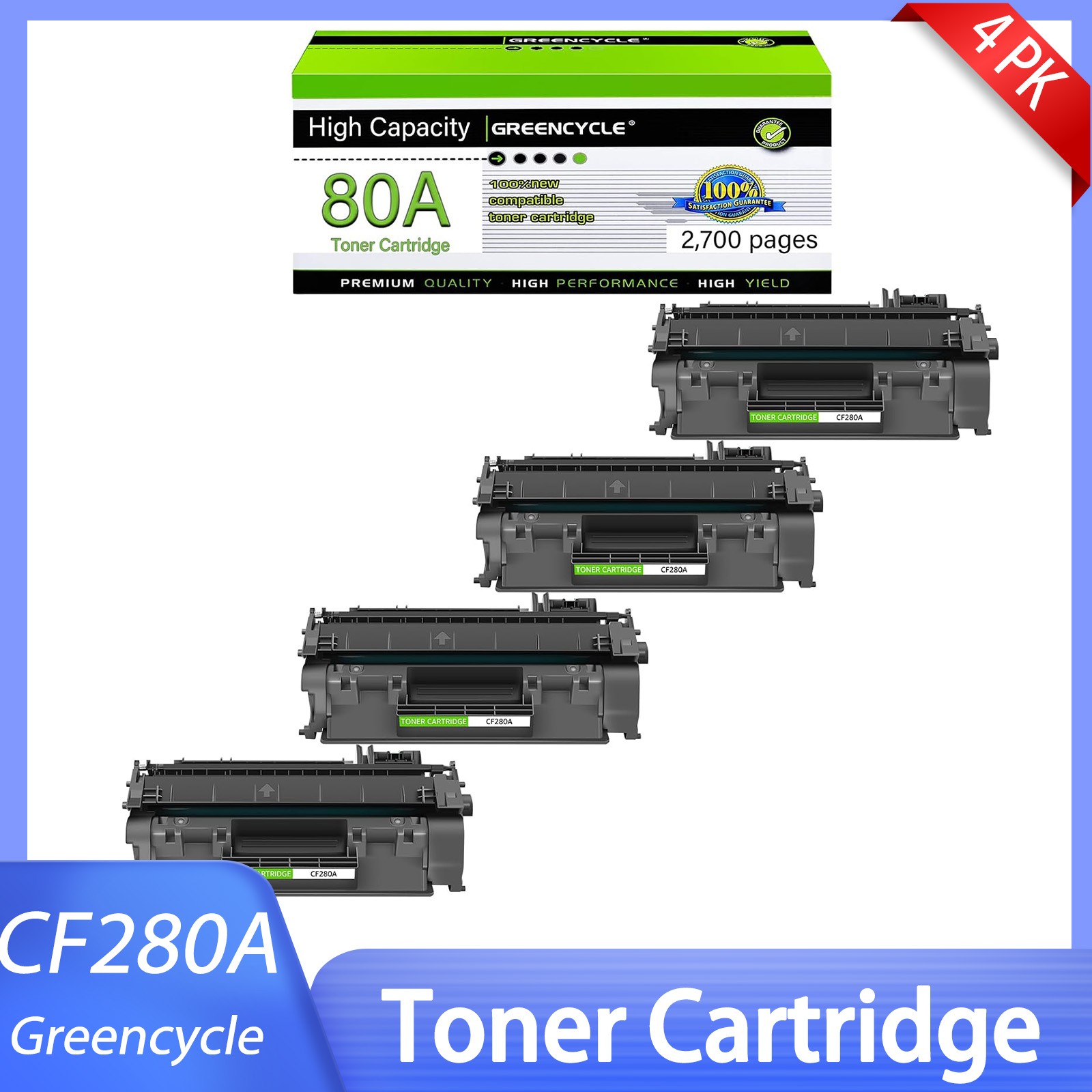 Four Pack 80A Toner Replacement HP CF280A for LaserJet Pro 400 M401n M401