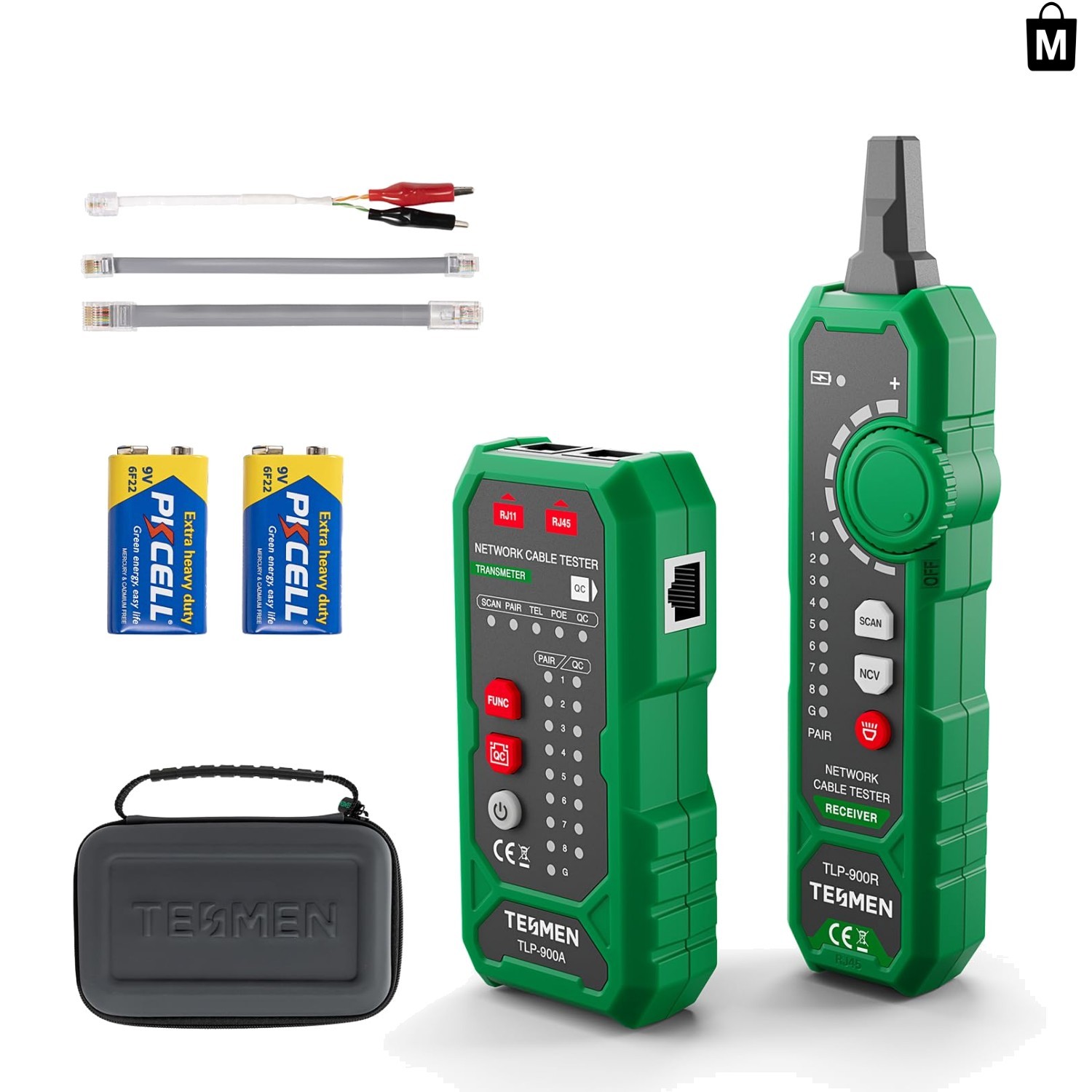 Battery Powered Ethernet & Telephone Cable Tester - Versatile Testing Tool Green
