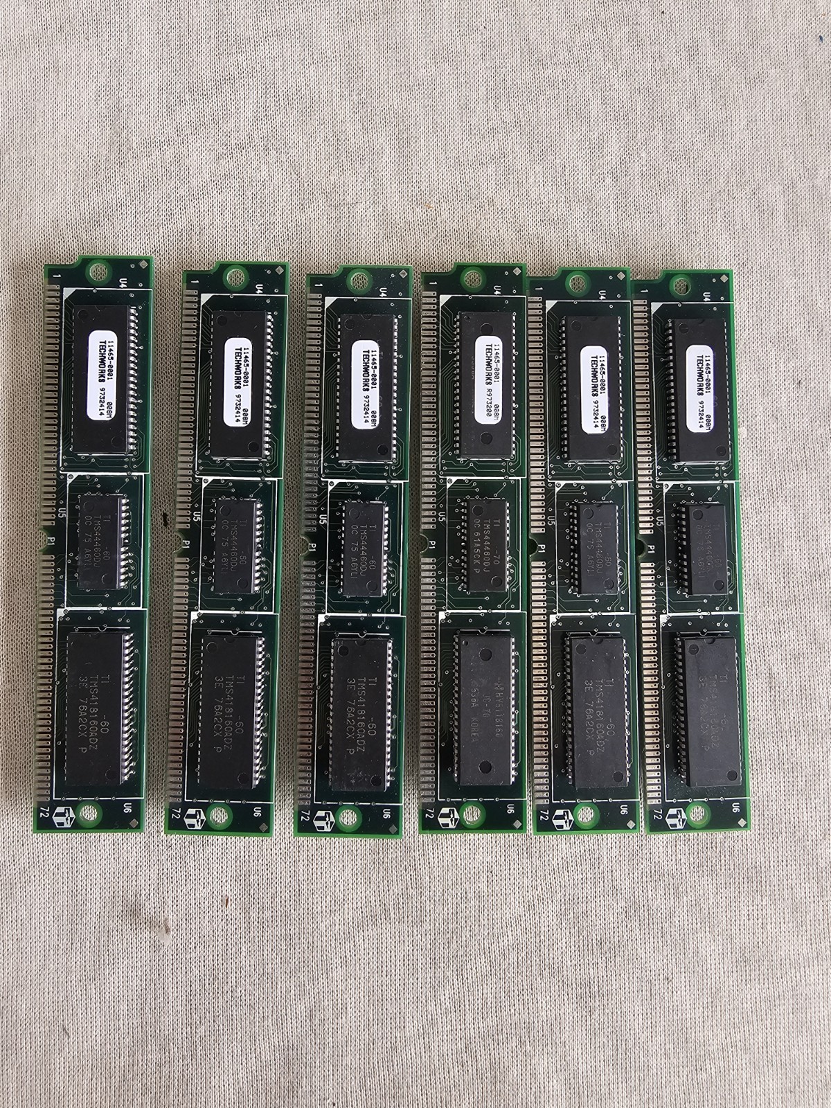Lot of 6 Techworks 8MB 72-Pin SIMM Memory Modules TI Chips Matched Set 48MB
