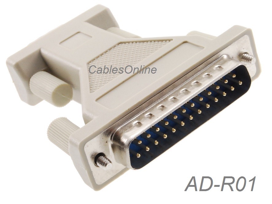 DB9 Male 9-Pin to DB25 Male 25-Pin Serial Adapter - CablesOnline AD-R01