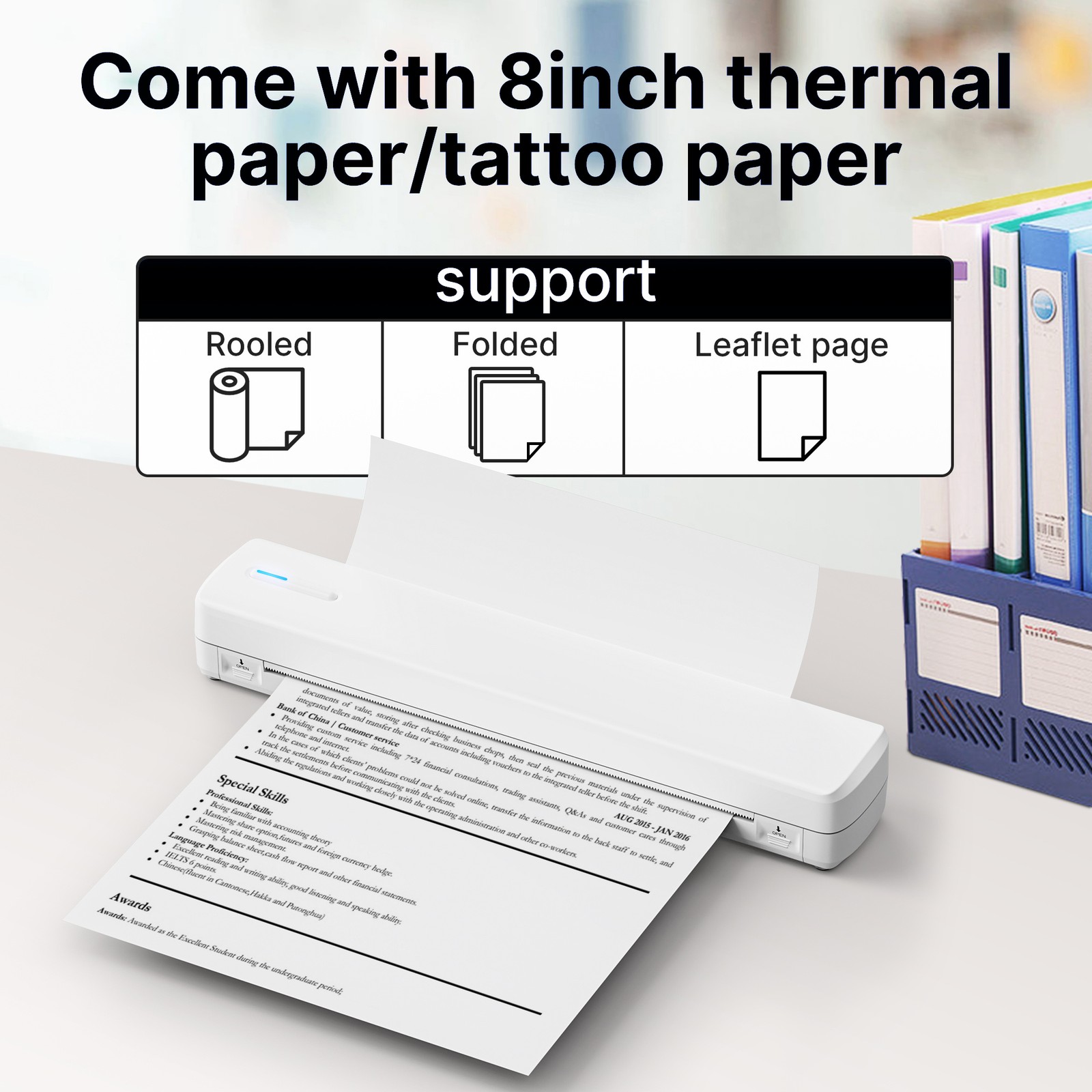 Wireless Thermal Printer with 10pcs Tattoo Transfer Paper &10 Pcs Folding Paper