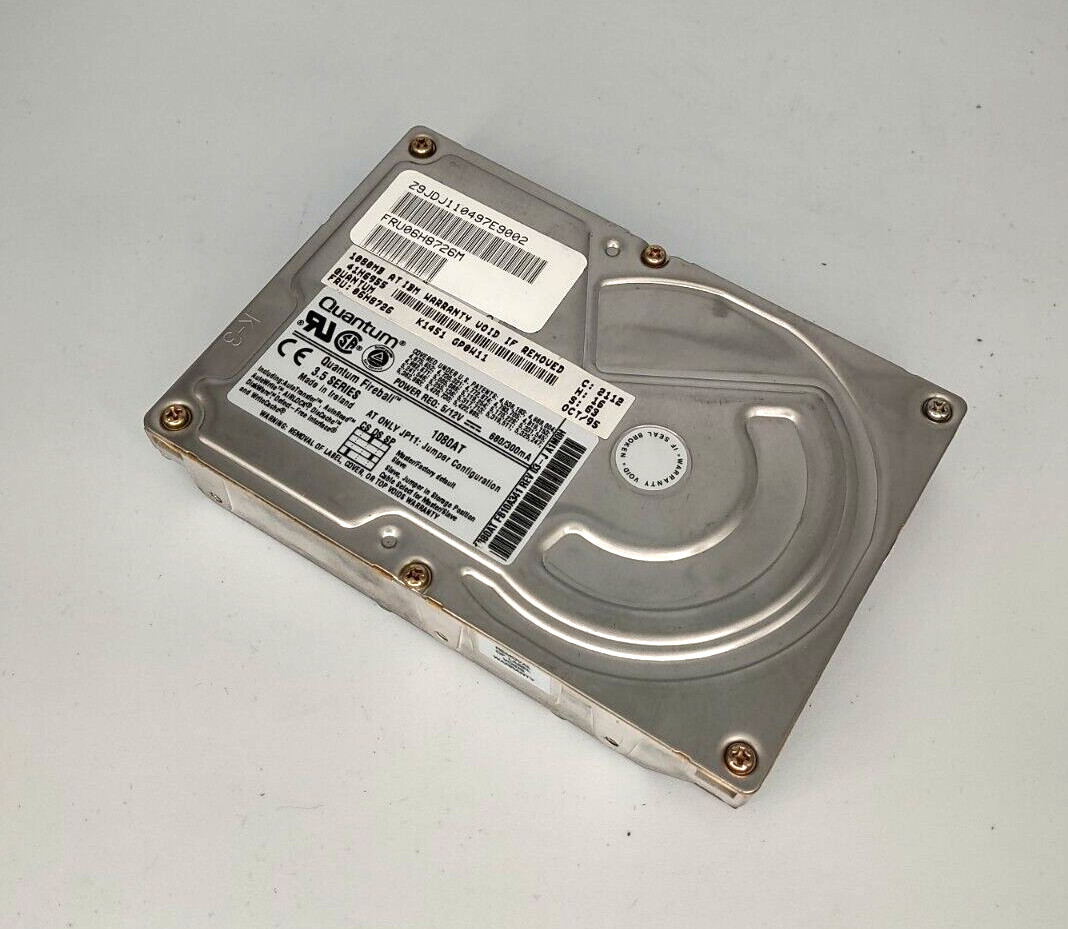 VINTAGE IBM QUANTUM FIREBALL 1080AT 1 GIG  IDE DRIVE 06H8726 IRELAND RM3-HD9-4