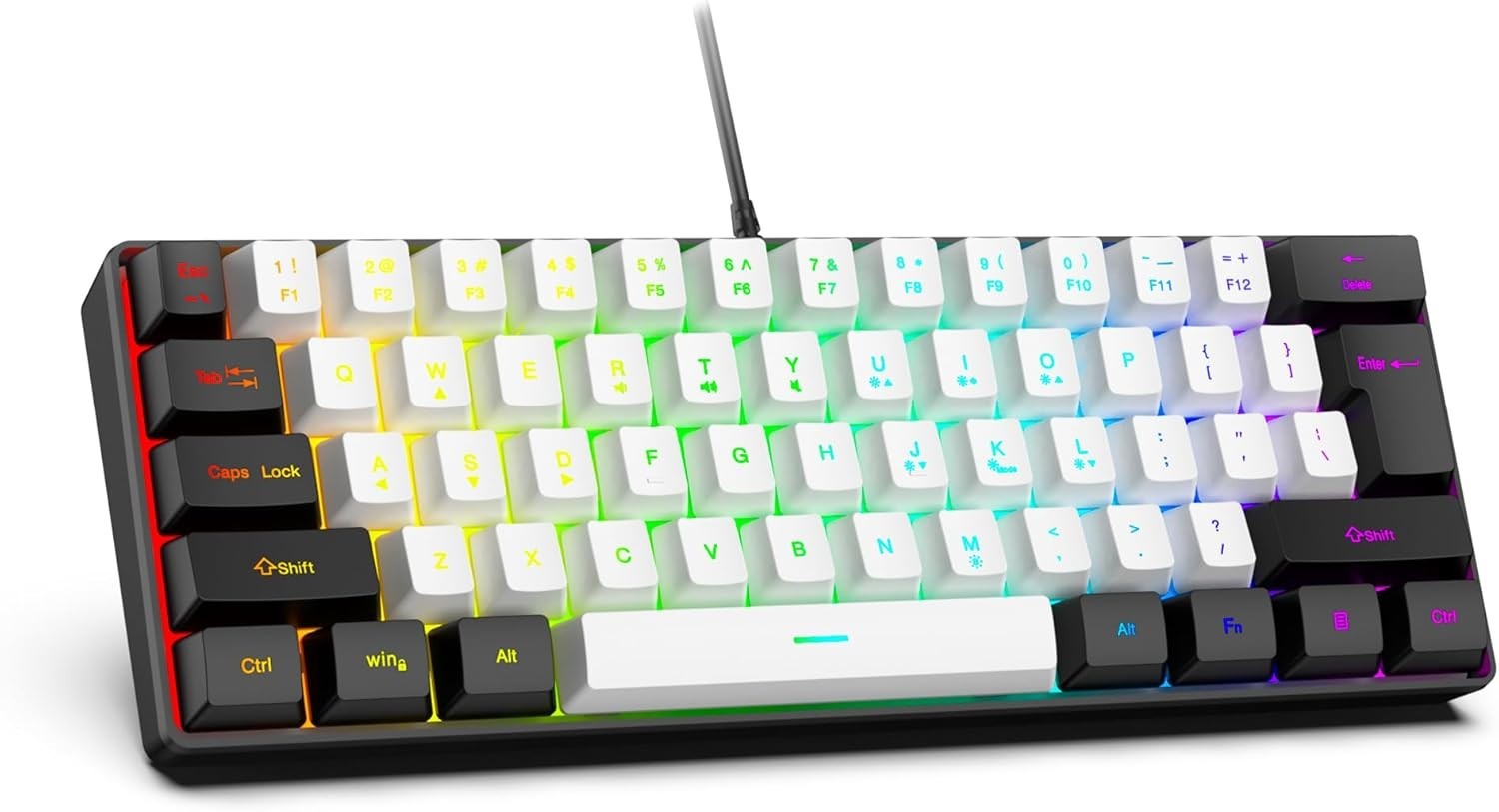 Teclado Gamer Compacto 61 Teclas con 60 Por Ciento Membrana RGB USB C Y A PC