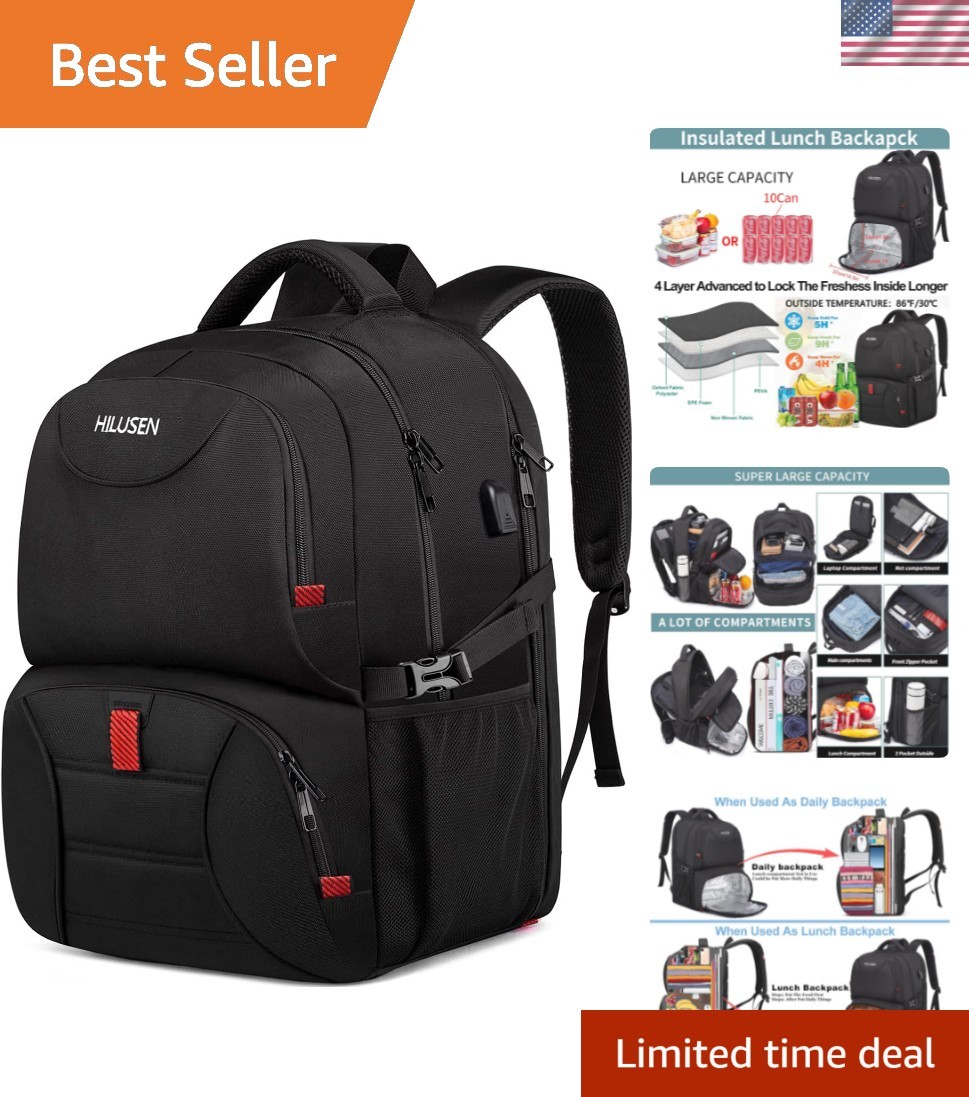 Water-Resistant 17-inch Laptop Backpack with USB Charger & Insulated Compartment