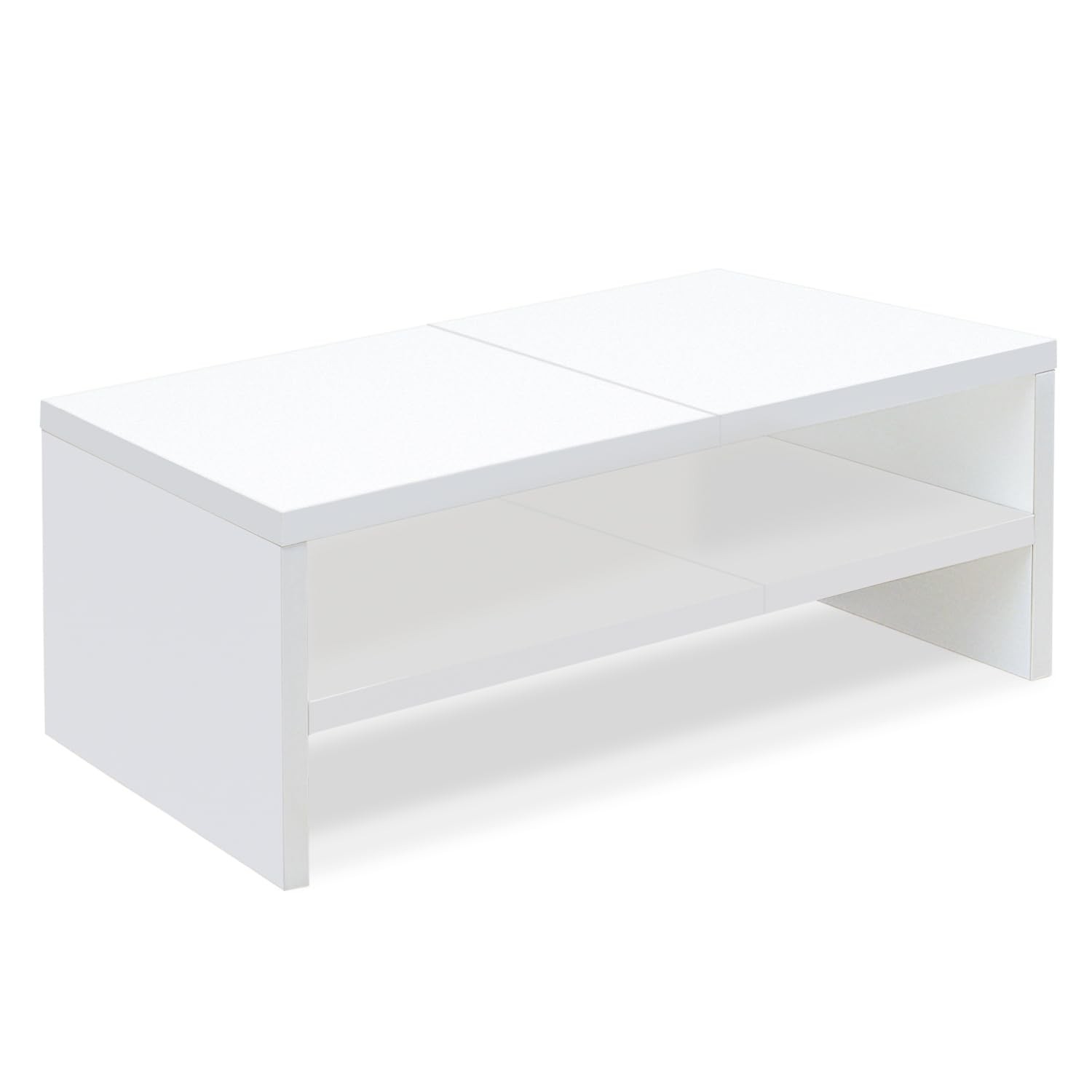 2 Tier White Monitor Riser Stand Wood Desktop Storage Laptop PC Printer Shelf