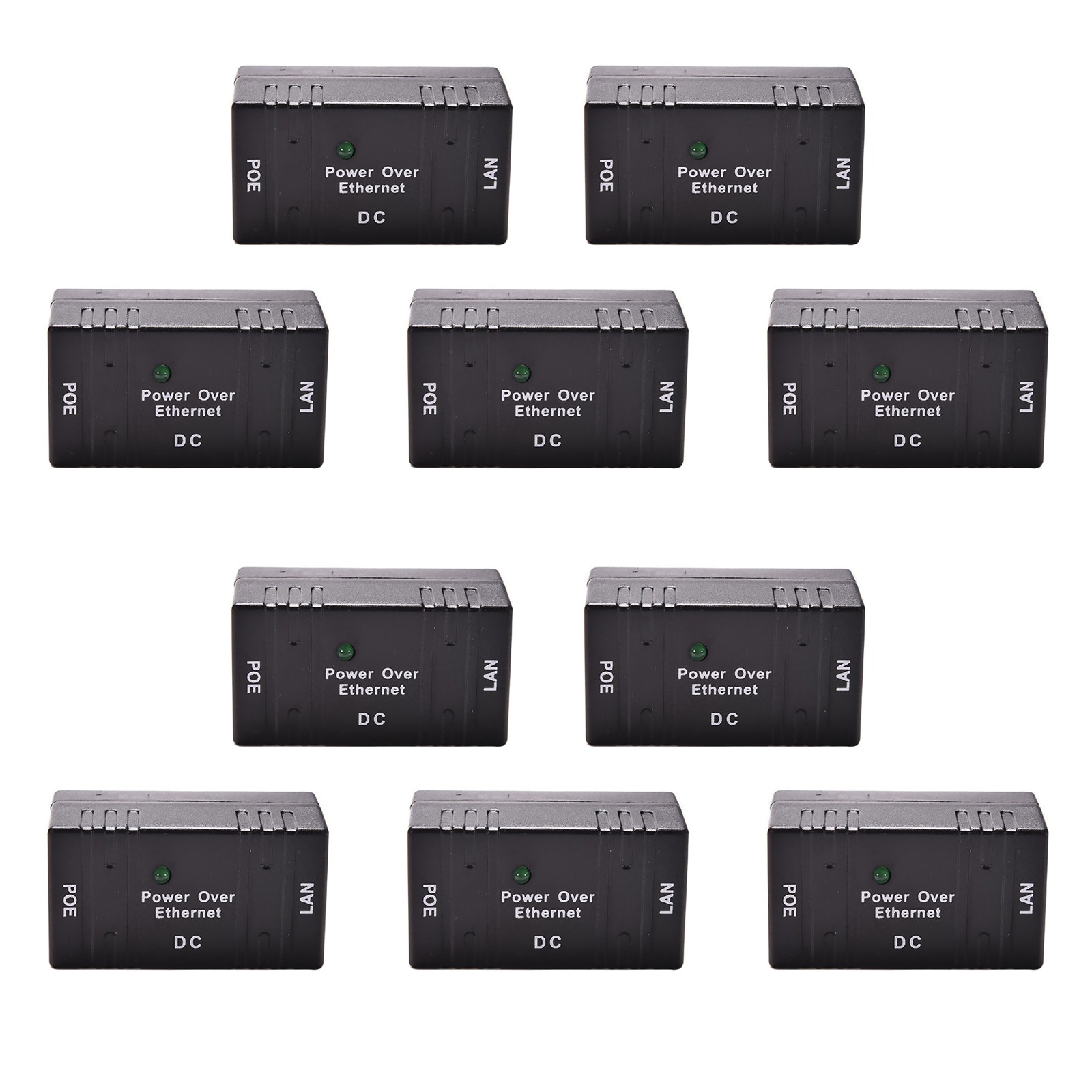 10PCS Passive PoE Injector Splitter over Ethernet Adapter For  LAN Network Black