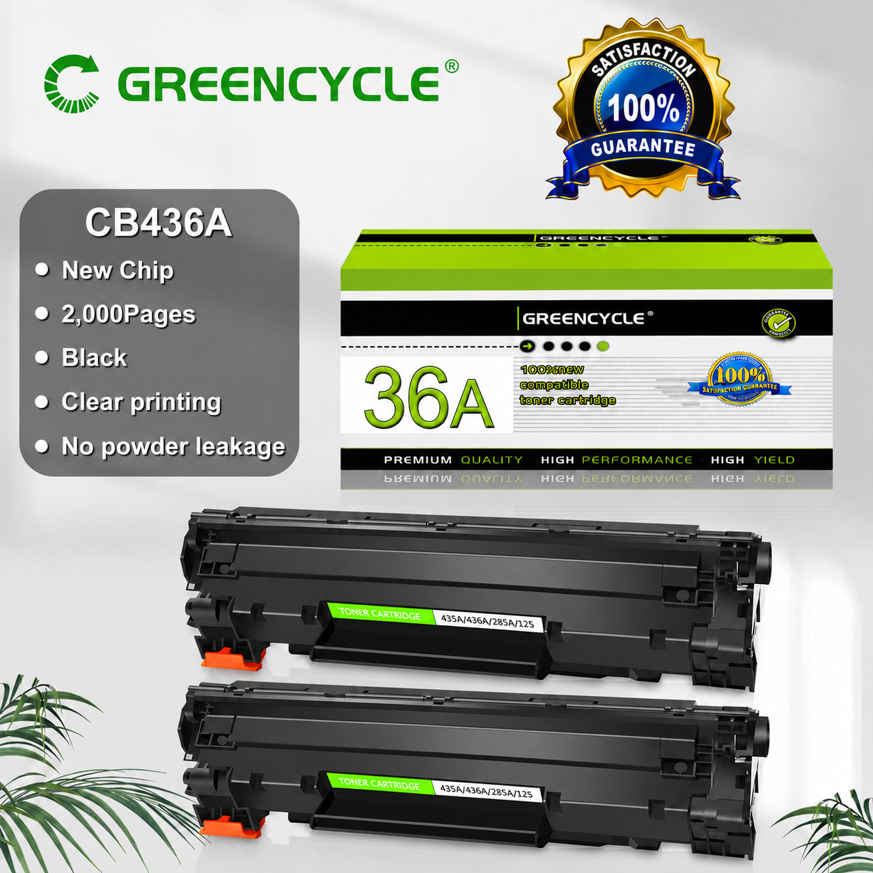 GREENCYCLE 2 Pack 36A CB436A Toner Cartridge for HP P1505 P1505n M1120 M1522nf