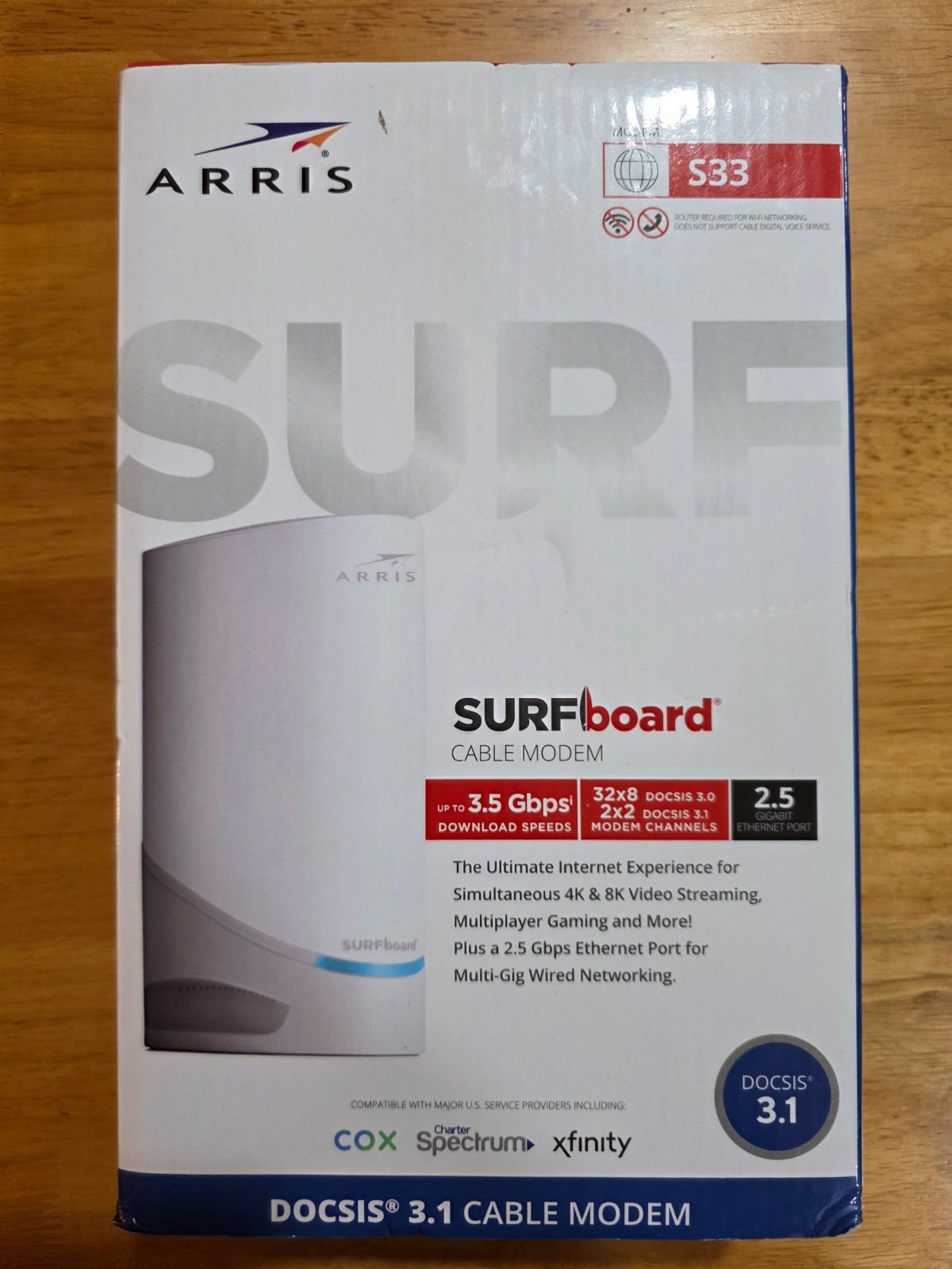 ARRIS S33 SURFboard DOCSIS 3.1 Multi-Gigabit Cable Modem 2.5 Gbps Ethernet Port