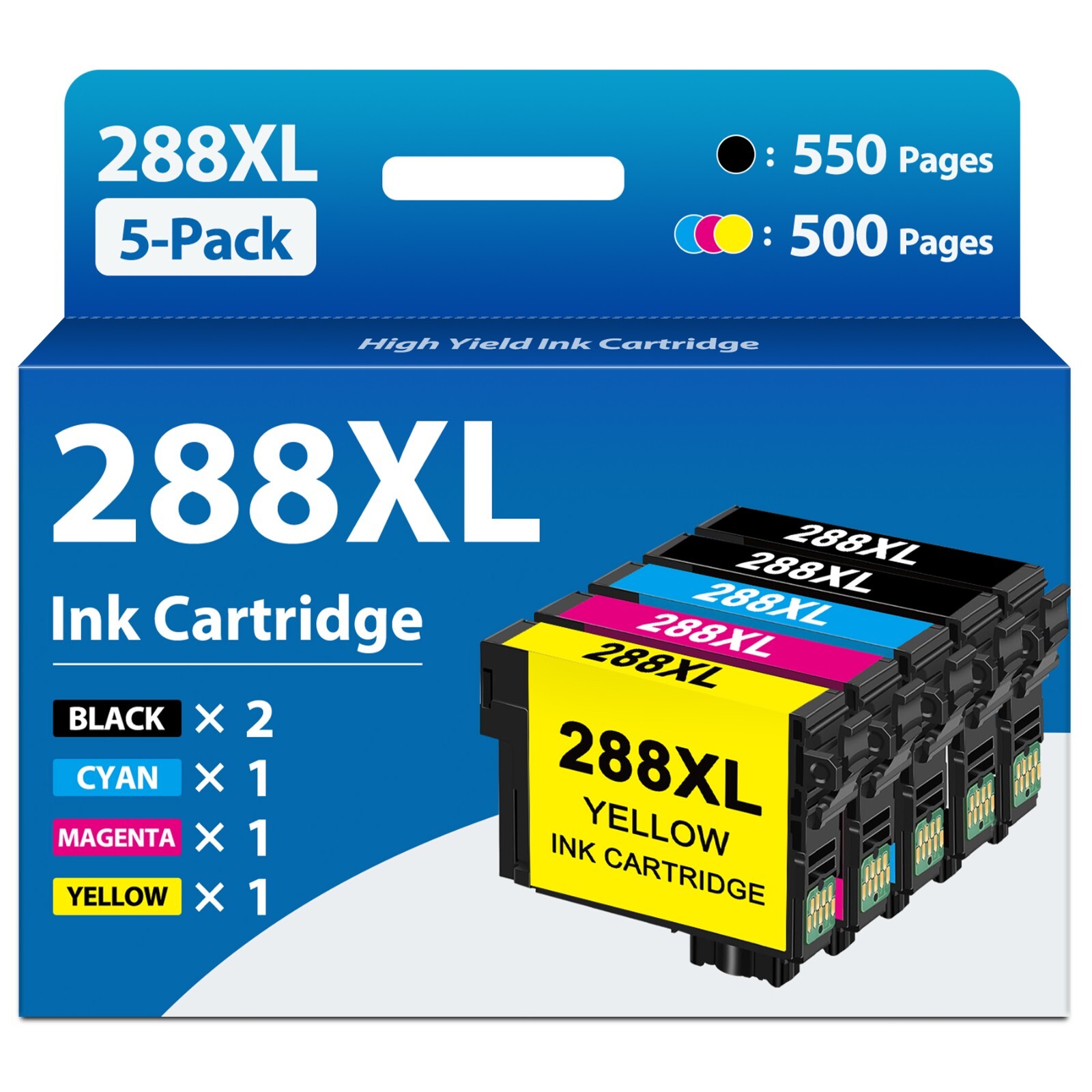 288XL Ink Cartridges 5PK (2BK/C/M/Y) for Epson  XP-340 XP-440 XP-330 XP-446