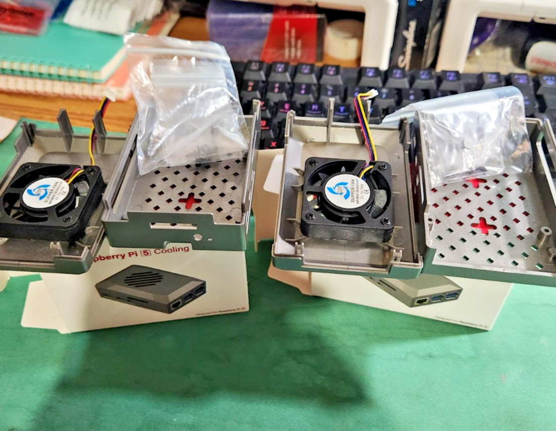 2X Raspberry Pi 5 Plastic Case with Temperature Controlled Cooling Fan