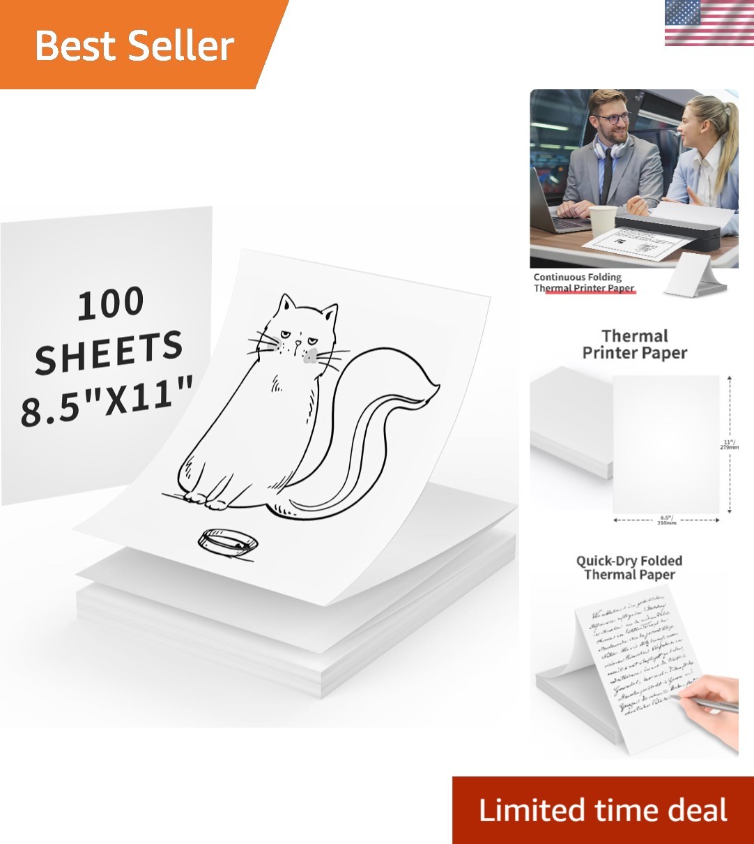 100 Sheets Thermal Printer Paper 8.5 x 11 US Letter Size Portable Printer