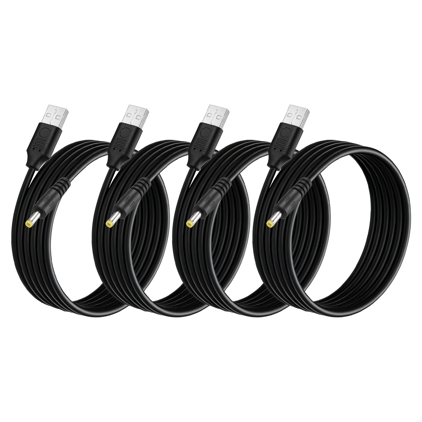 4Pcs USB to DC Power Cable 4x1.7mm, 5V 3A for LED Lights, 1.5 M/5Ft, Black