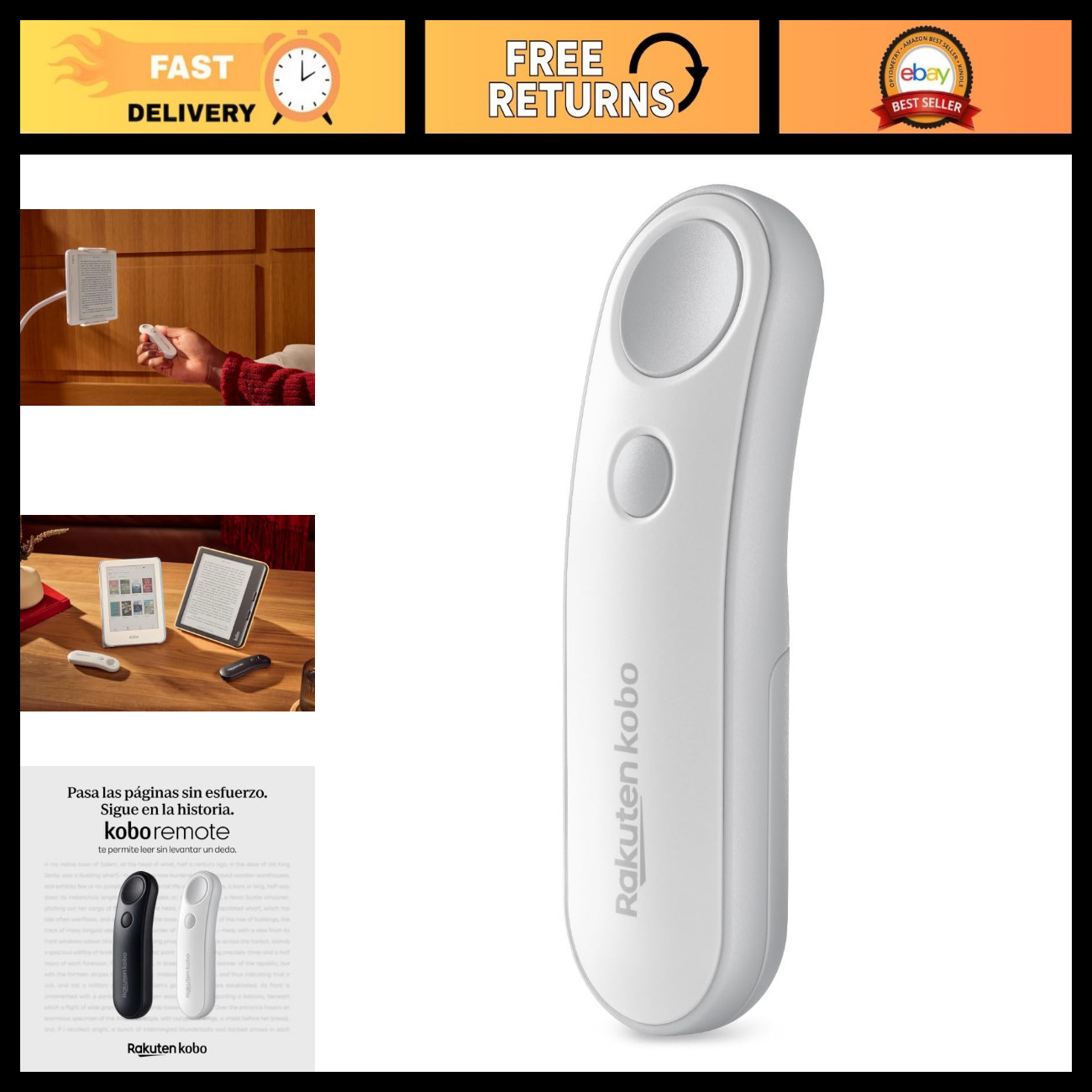 Wireless Page Turner Remote for eReaders - Easy Navigation, White