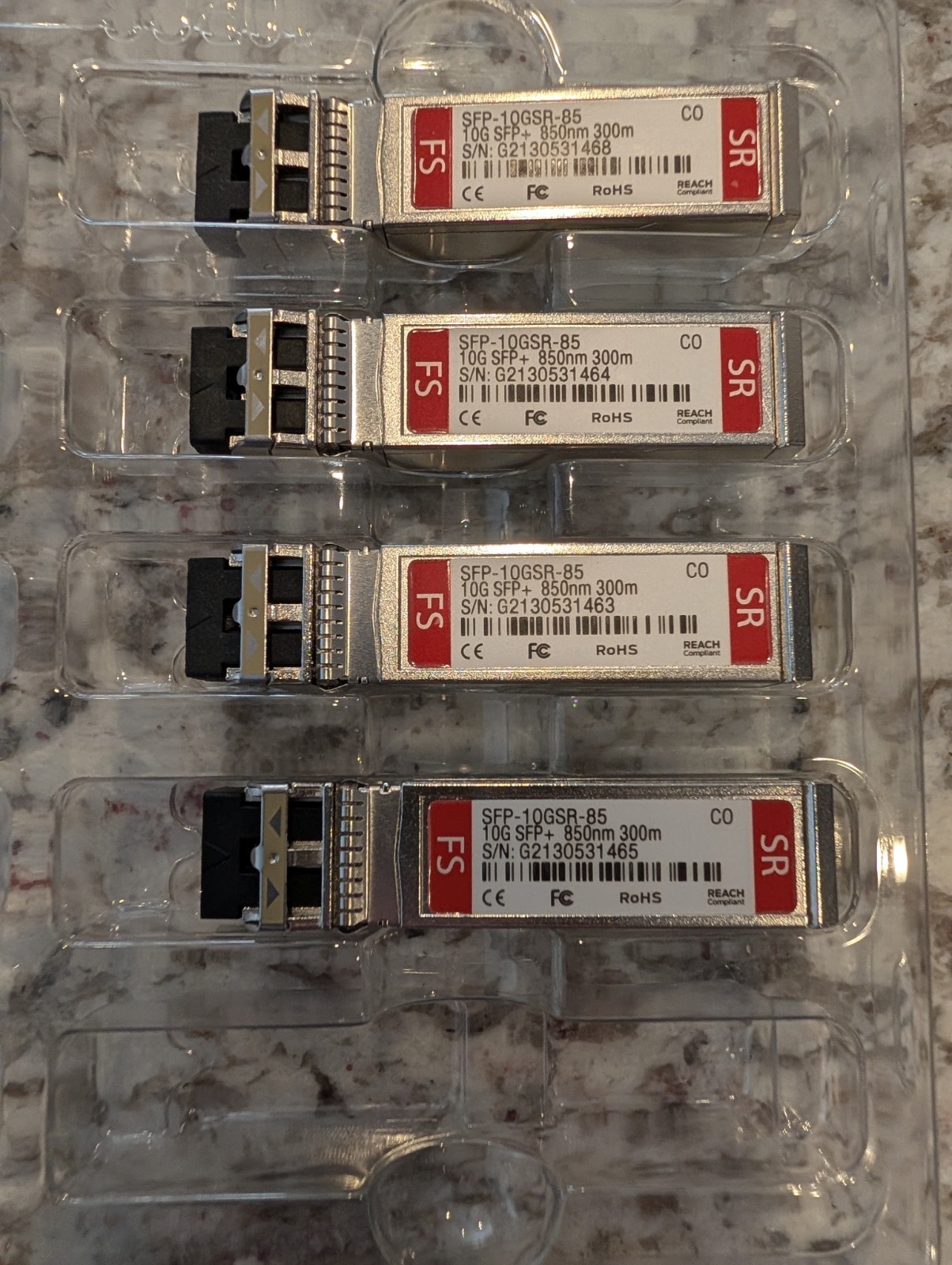 FS SFP-10GSR-85 10GBASE-SR 10Gbps SFP+ Transceiver 4 Modules