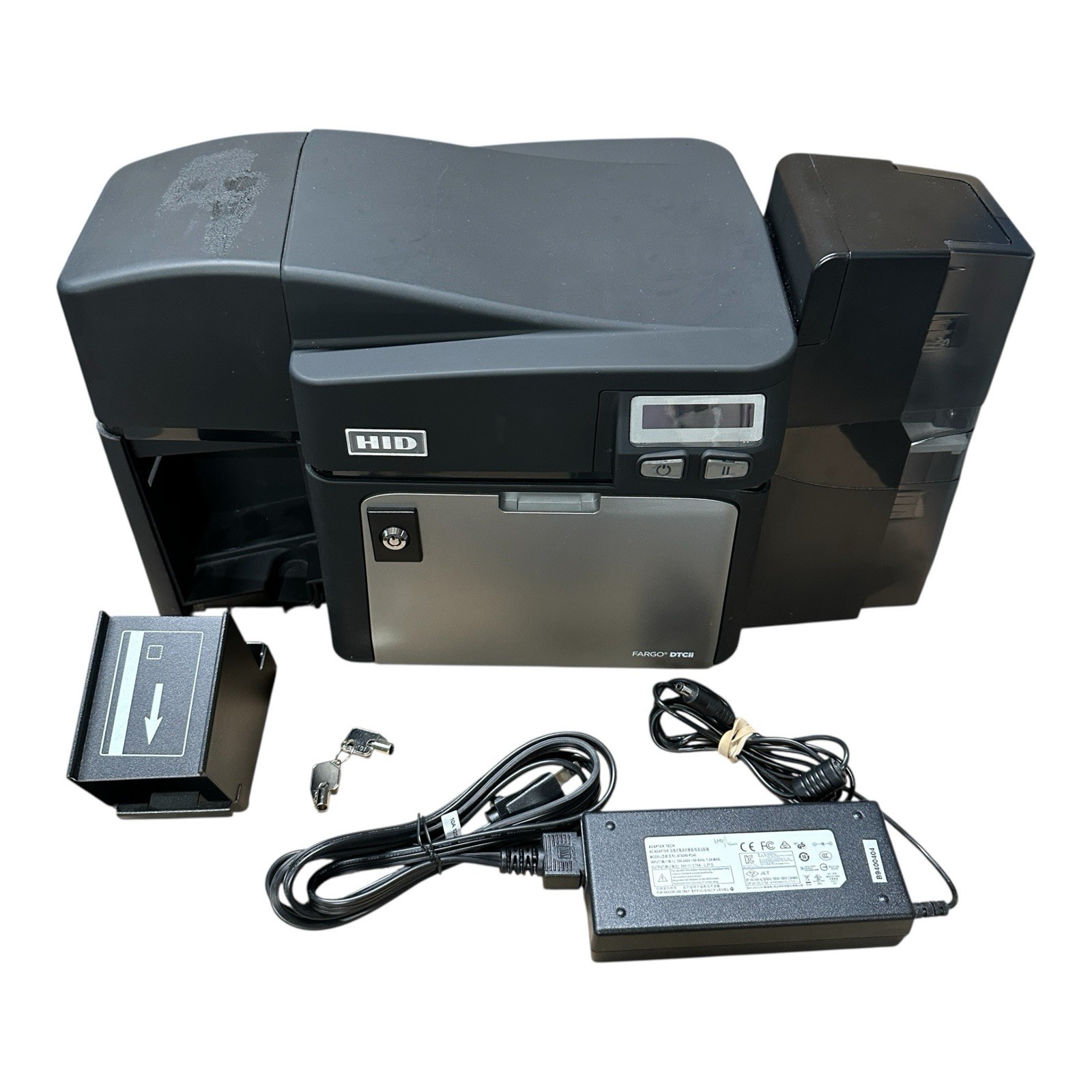 Fargo HID DTC-DTCII ID Card Badge Printer Encoder X001800-2 Power Supply & Keys