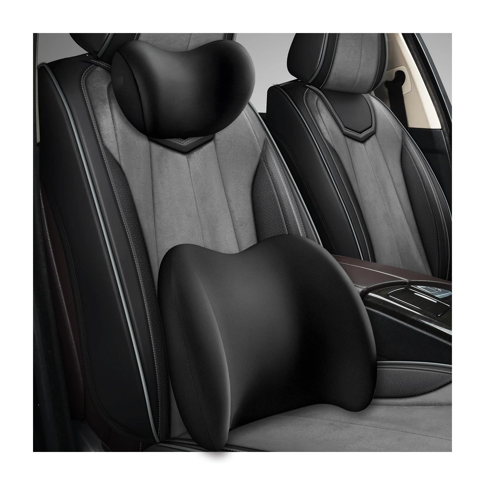 Car Headrest & Lumbar Support Cushion, Ergonomic Memory Foam Car Neck Back Su...