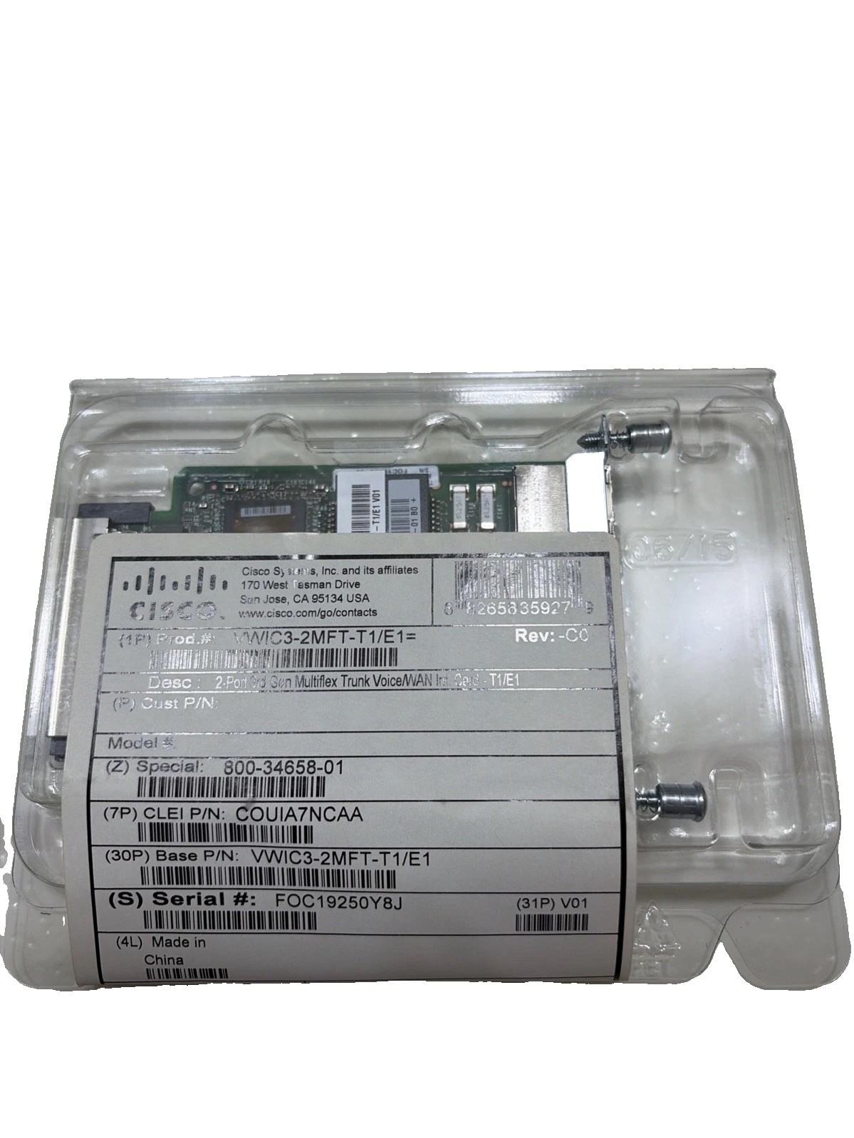 Cisco VWIC2-2MFT-T1/E1 2-Port 3rd Gen Multiflex Trunk Voice /WAN Int.Card New