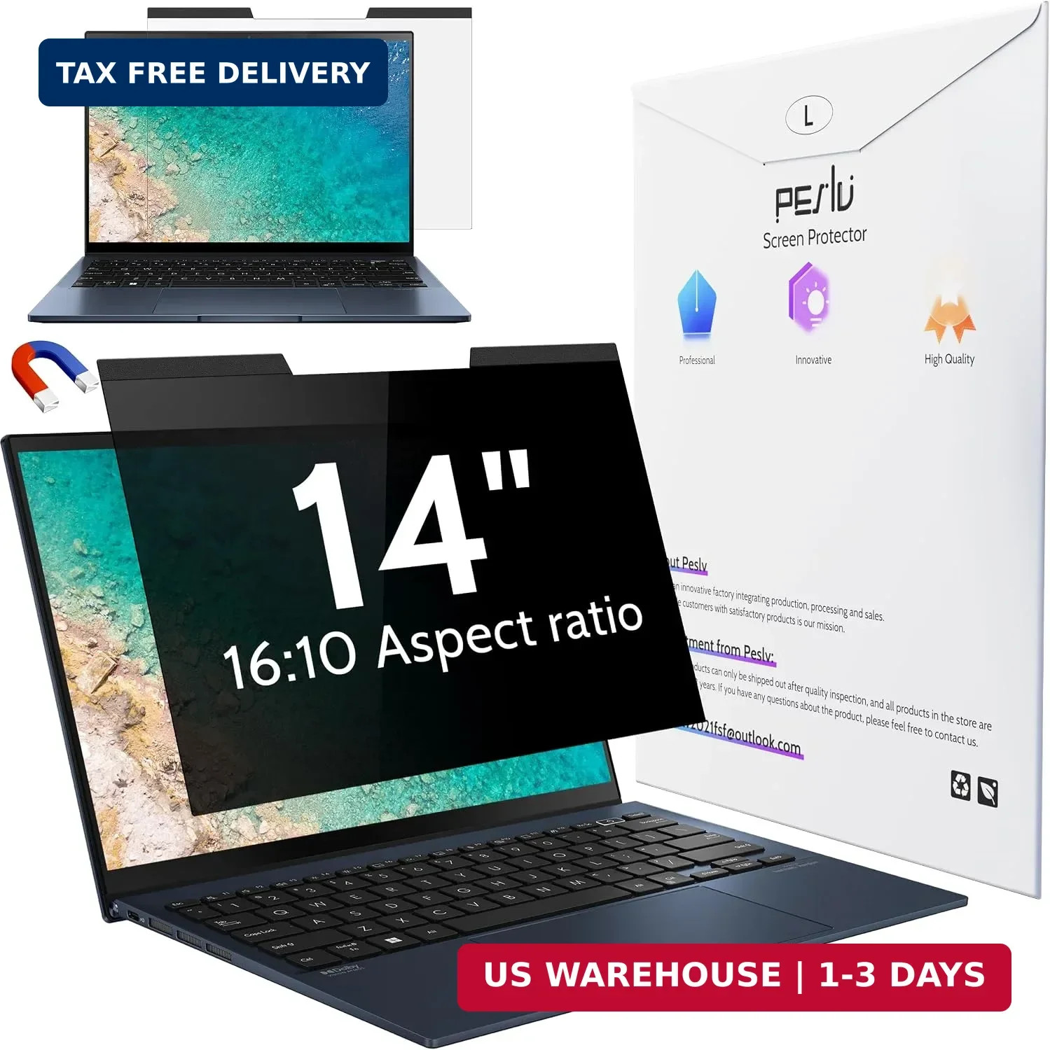 Peslv Magnetic Laptop Privacy Screen 14 Inch 16:10 Aspect Ratio
