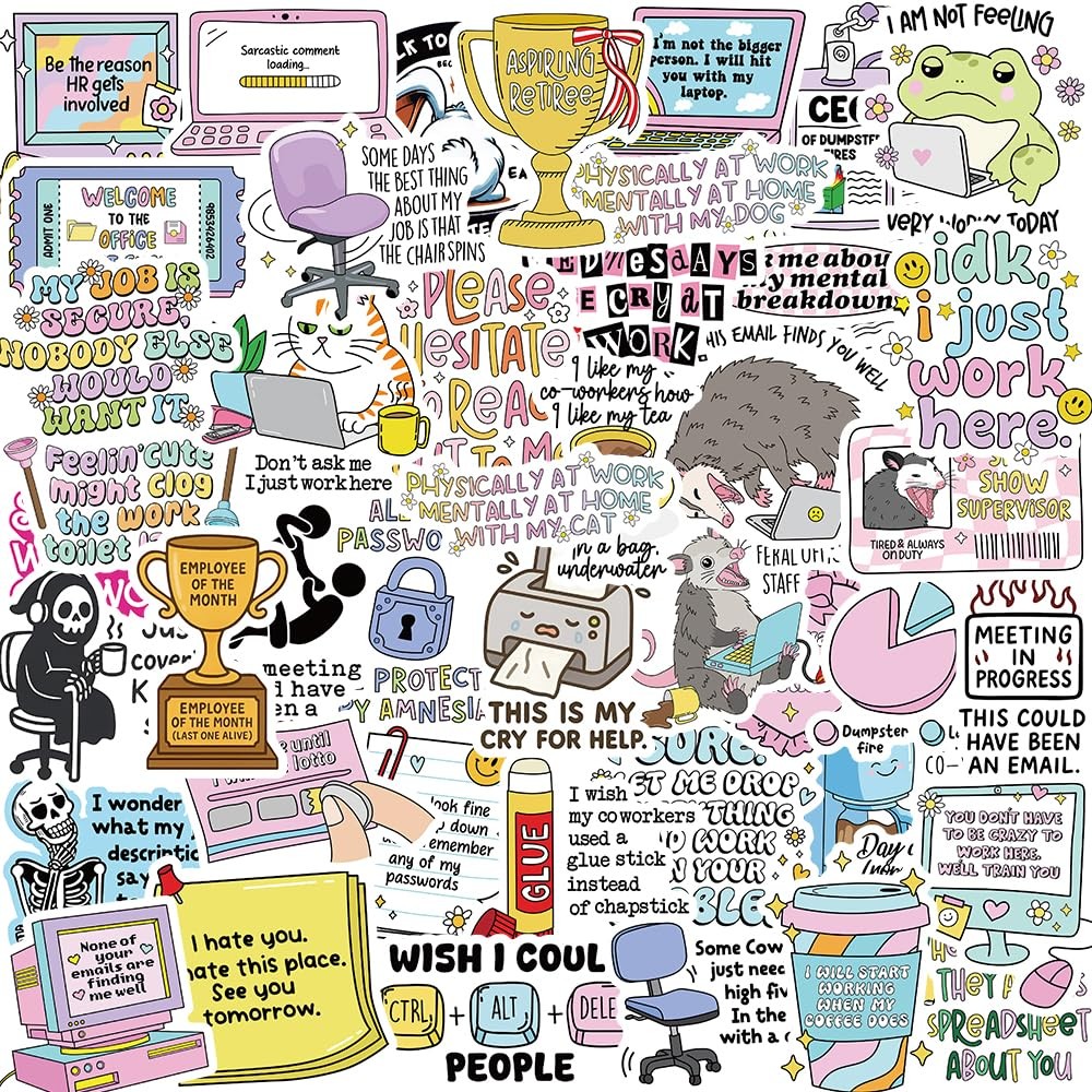 100 PCS Funny Sarcastic Work Stickers Pack for Adults, 1.5-3inch,