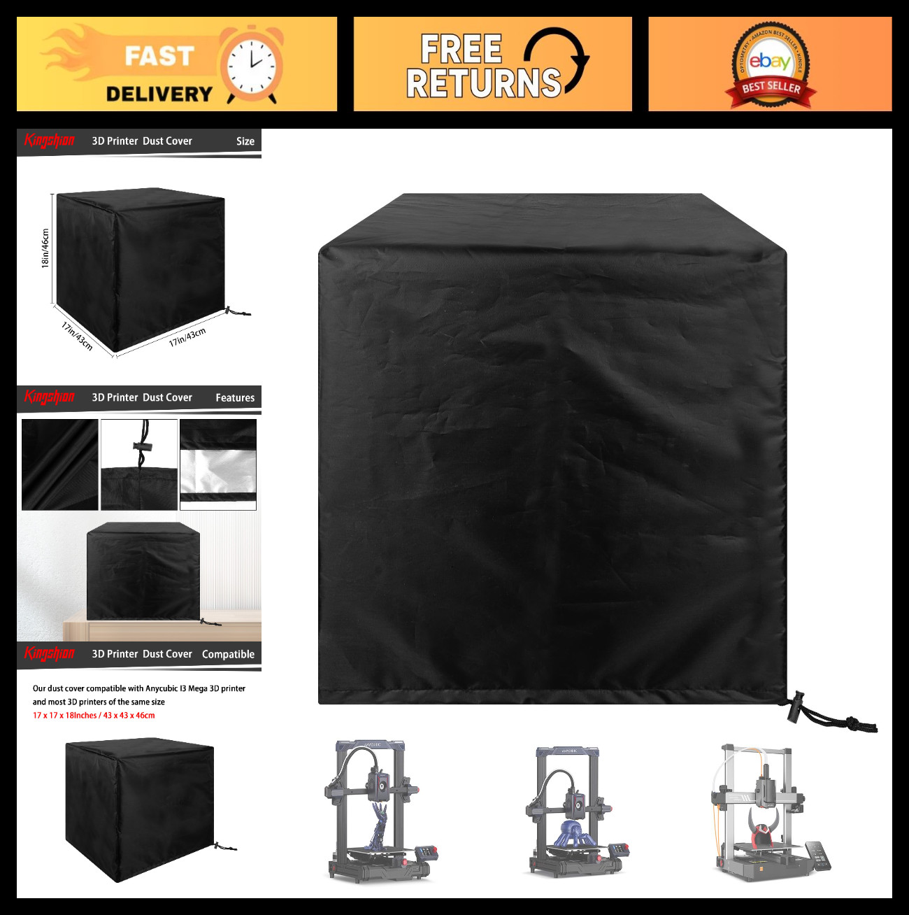 17" 3D Printer Enclosure - Waterproof Dustproof Heavy-Duty Protective Cover, Uni