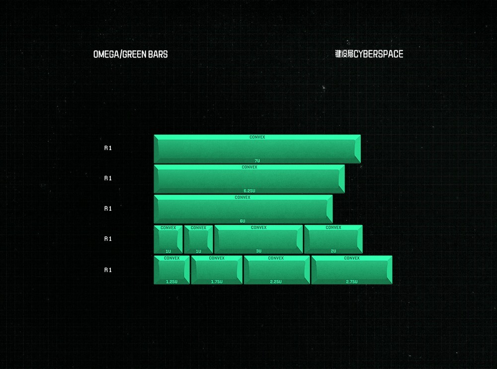 KAT Cyberspace Green Bars Cherry MX Keycaps