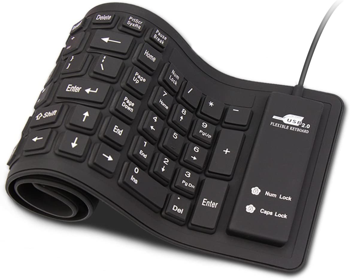 Foldable Silicone Keyboard USB Wired Waterproof Roll Up PC Laptop Black